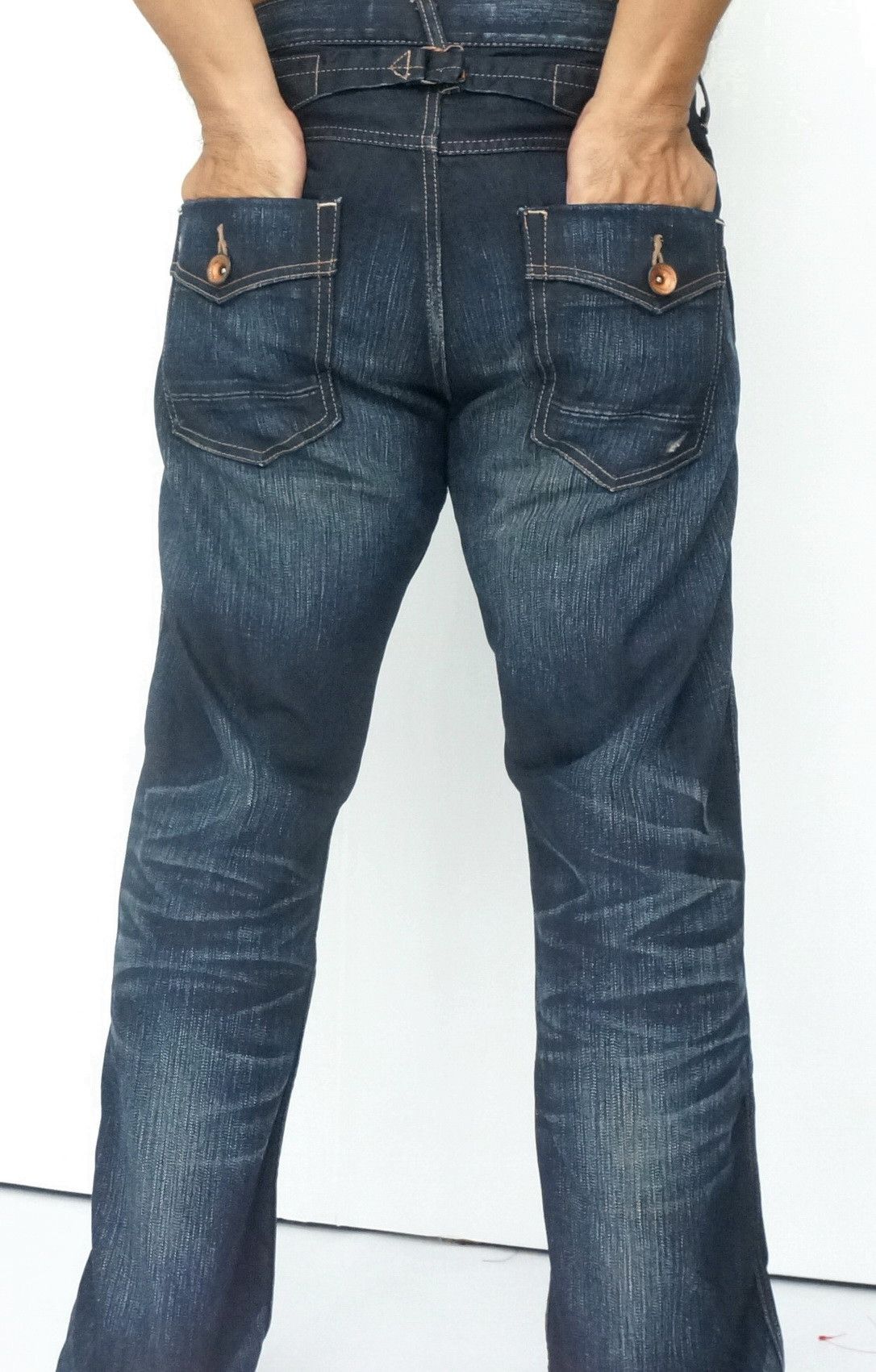 Japanese Brand BACK NUMBER Cinch Back Distressed Jeans Size US 34 / EU 50 - 6 Thumbnail
