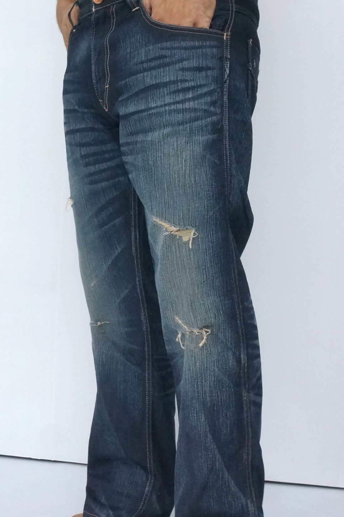 Japanese Brand BACK NUMBER Cinch Back Distressed Jeans Size US 34 / EU 50 - 5 Thumbnail