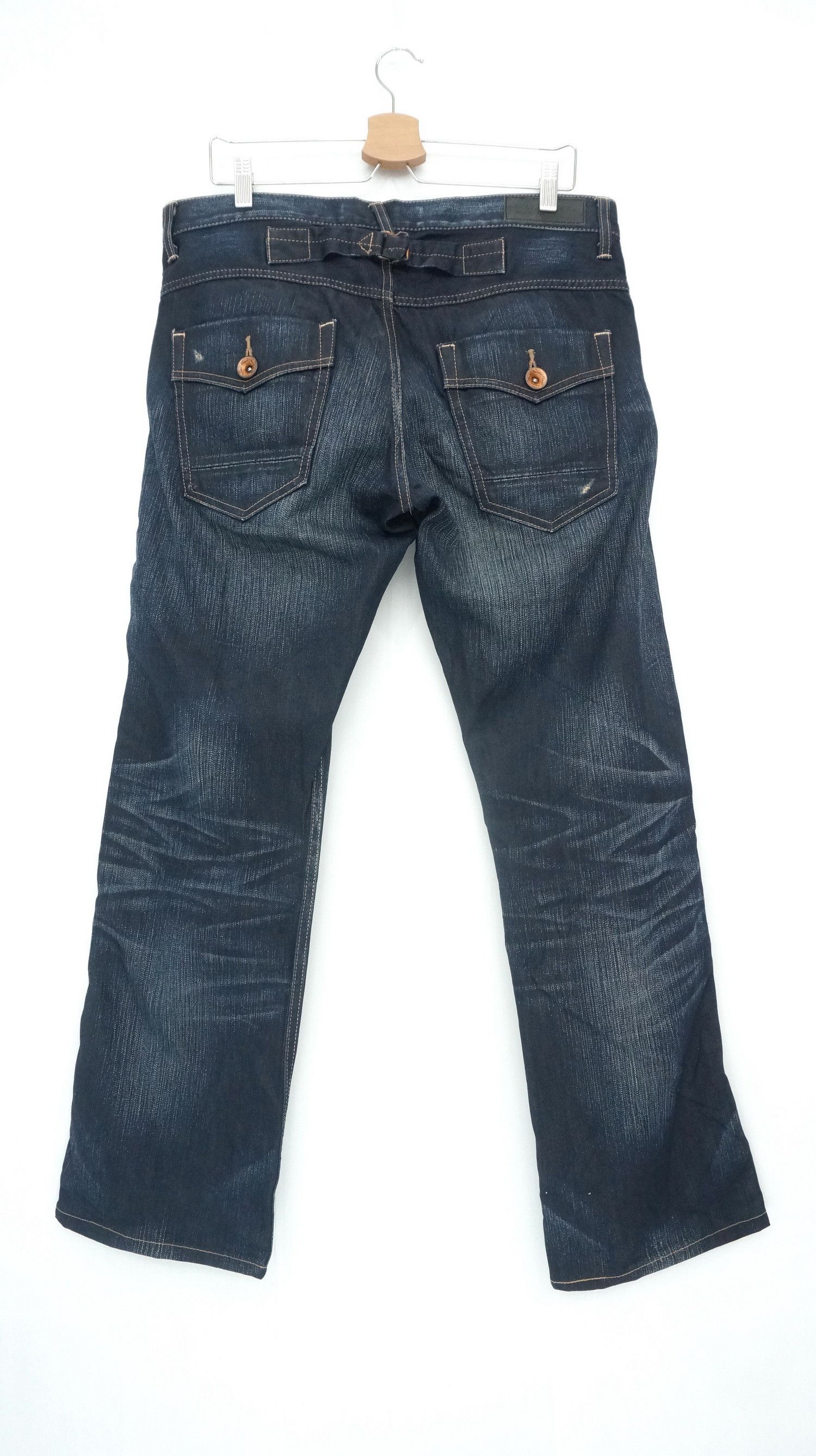 Japanese Brand BACK NUMBER Cinch Back Distressed Jeans Size US 34 / EU 50 - 2 Thumbnail