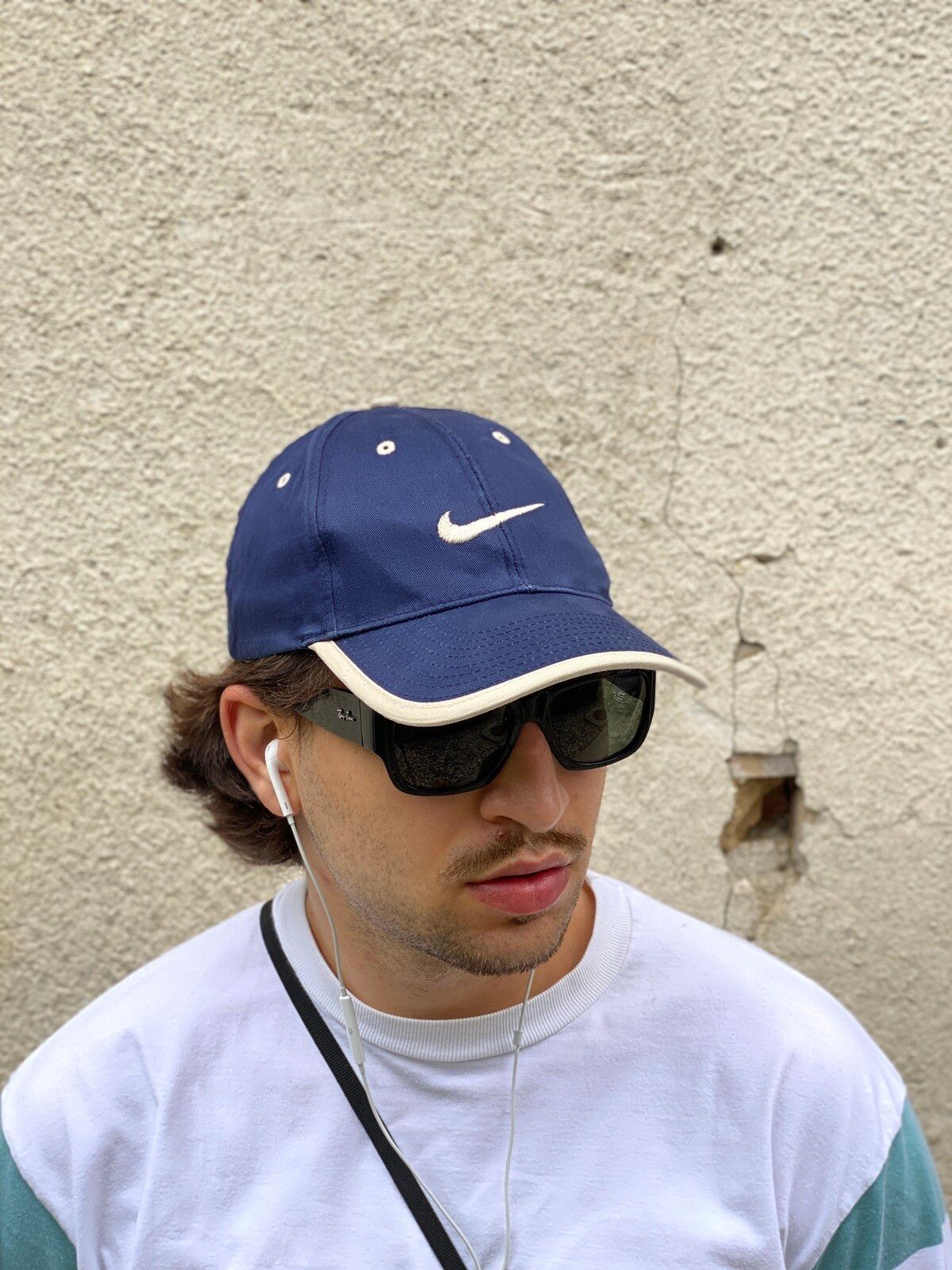 Pre-owned Nike X Vintage Nike Swoosh Striped Hat Cap Y2k In Blue