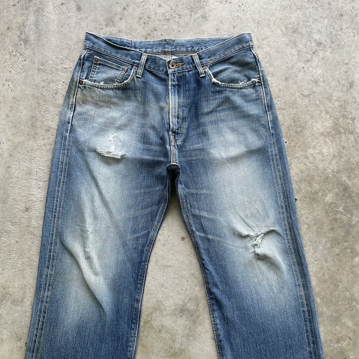 Japanese Brand Vintage Edwin 505 Orenge Tag Faded Denim Pants Distressed Size US 33 - 3 Thumbnail