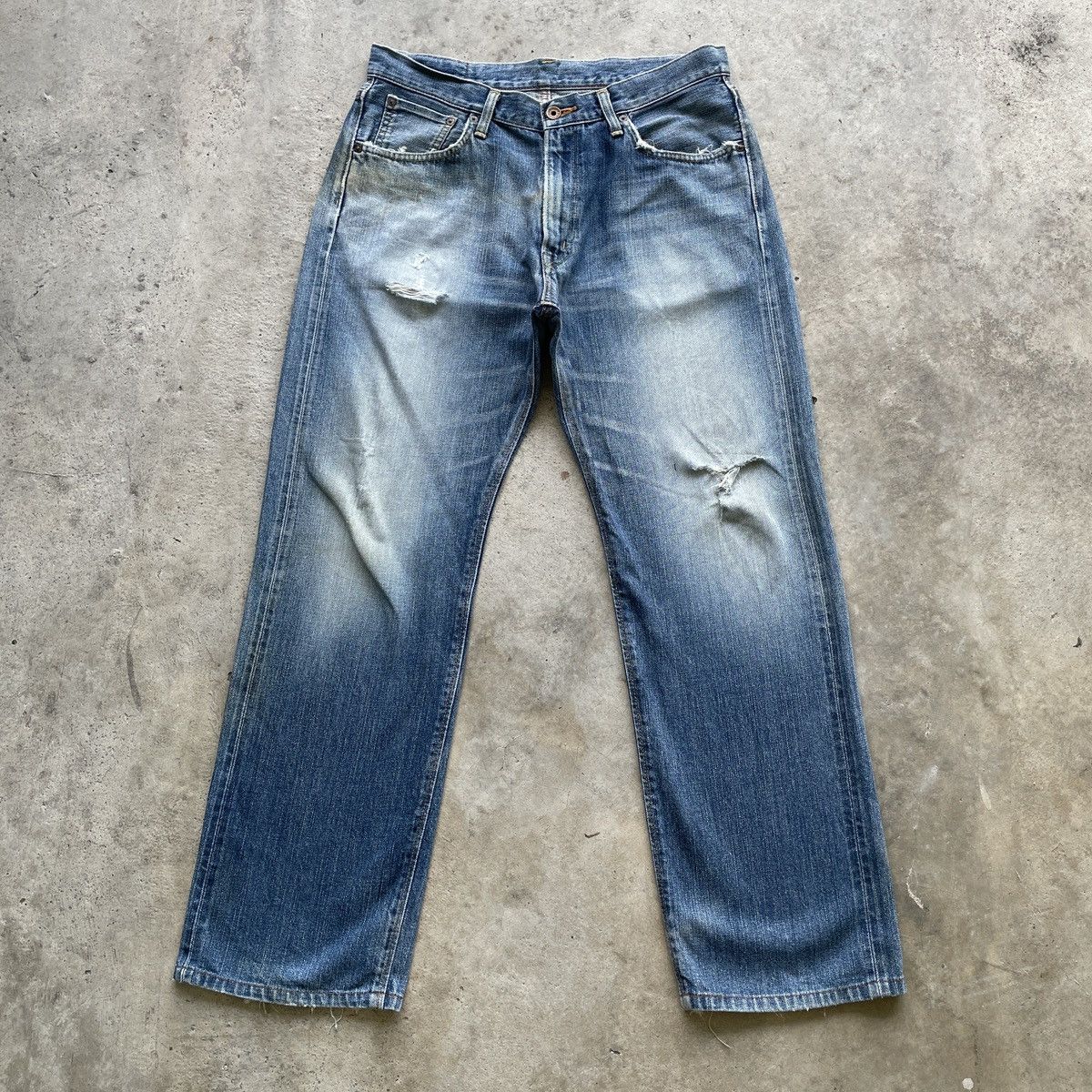 Japanese Brand Vintage Edwin 505 Orenge Tag Faded Denim Pants Distressed Size US 33 - 1 Thumbnail