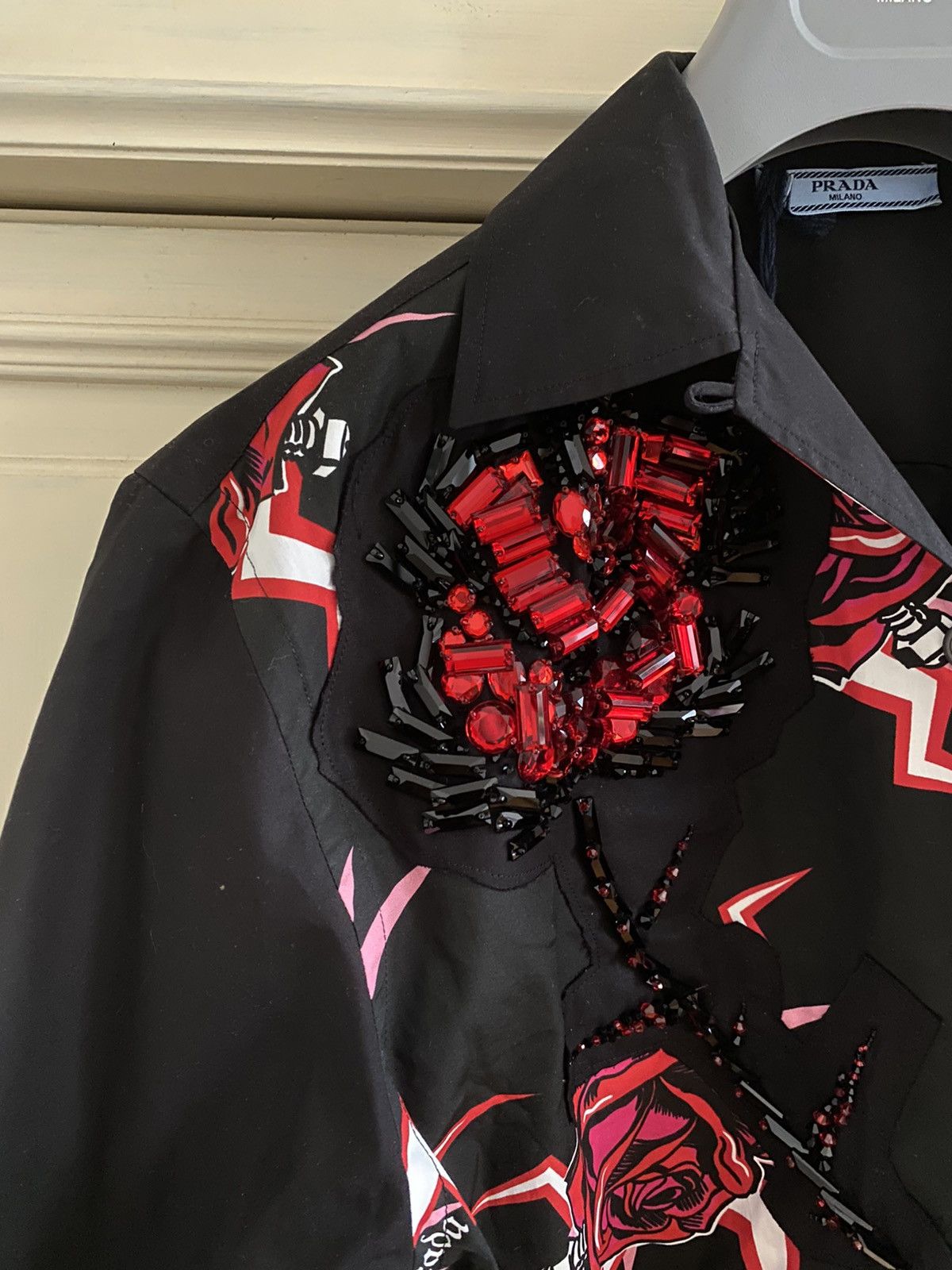 Prada FW19 Sequin roses bowling shirt S M