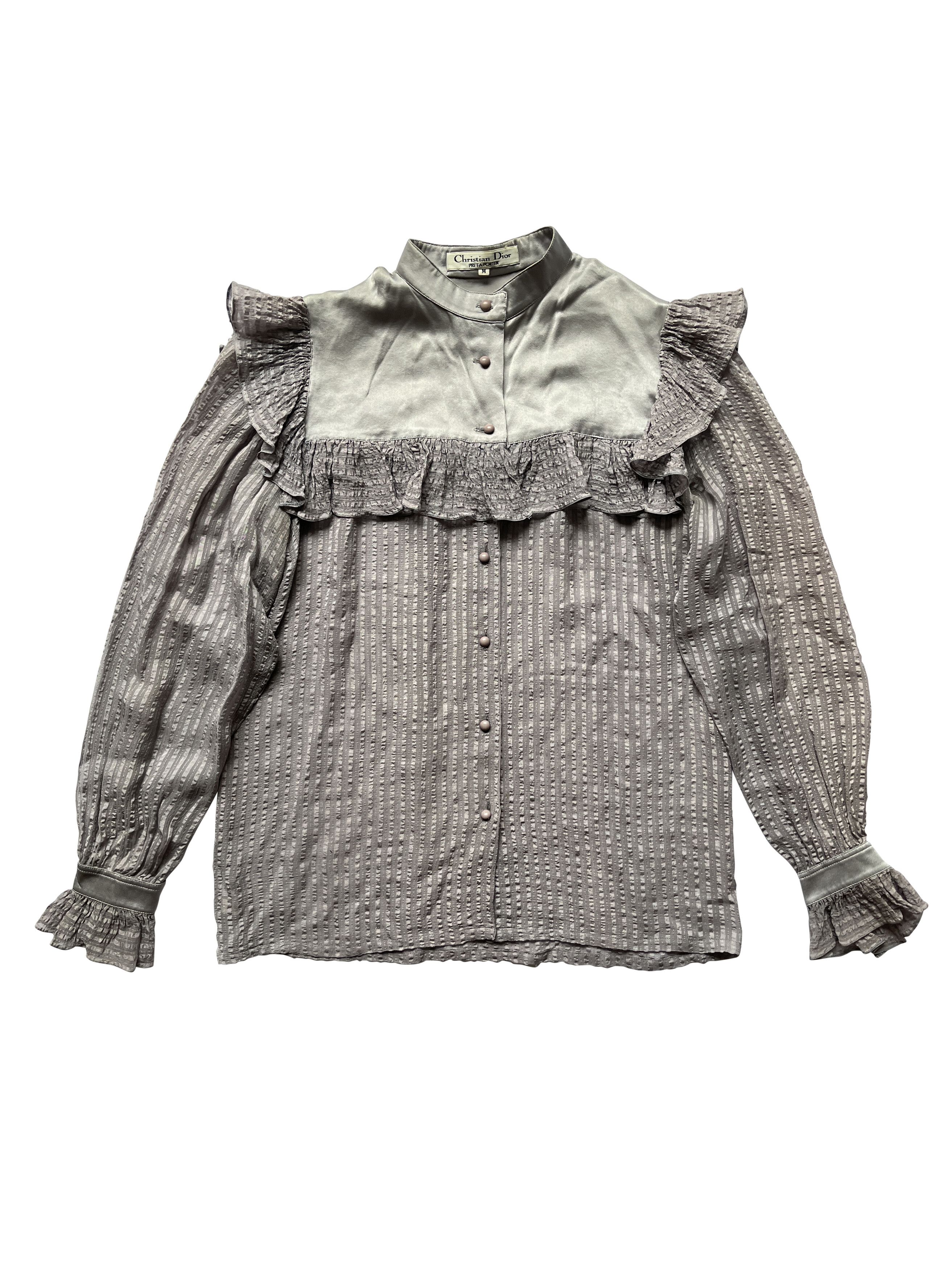 Dior ⚡️QUICK SALE⚡️ 1980s' Christian Dior Silver Sheer Blouse Size M / US 6-8 / IT 42-44 - 1 Thumbnail