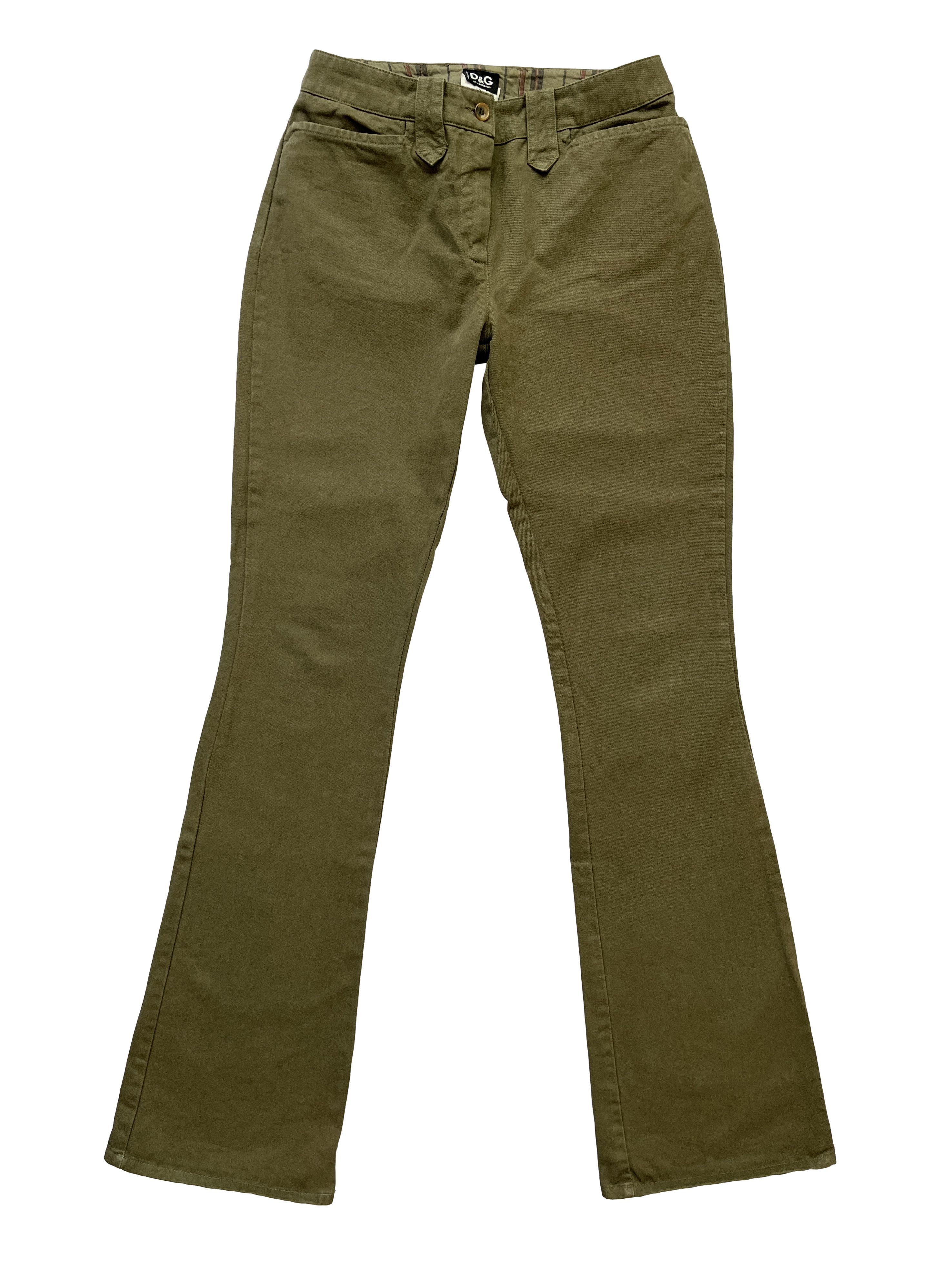 image of Dolce Gabbana dolce & Gabbana Olive Boot-Cut Pants Trousers in Olive Green/Khaki, Women's (Size 27)