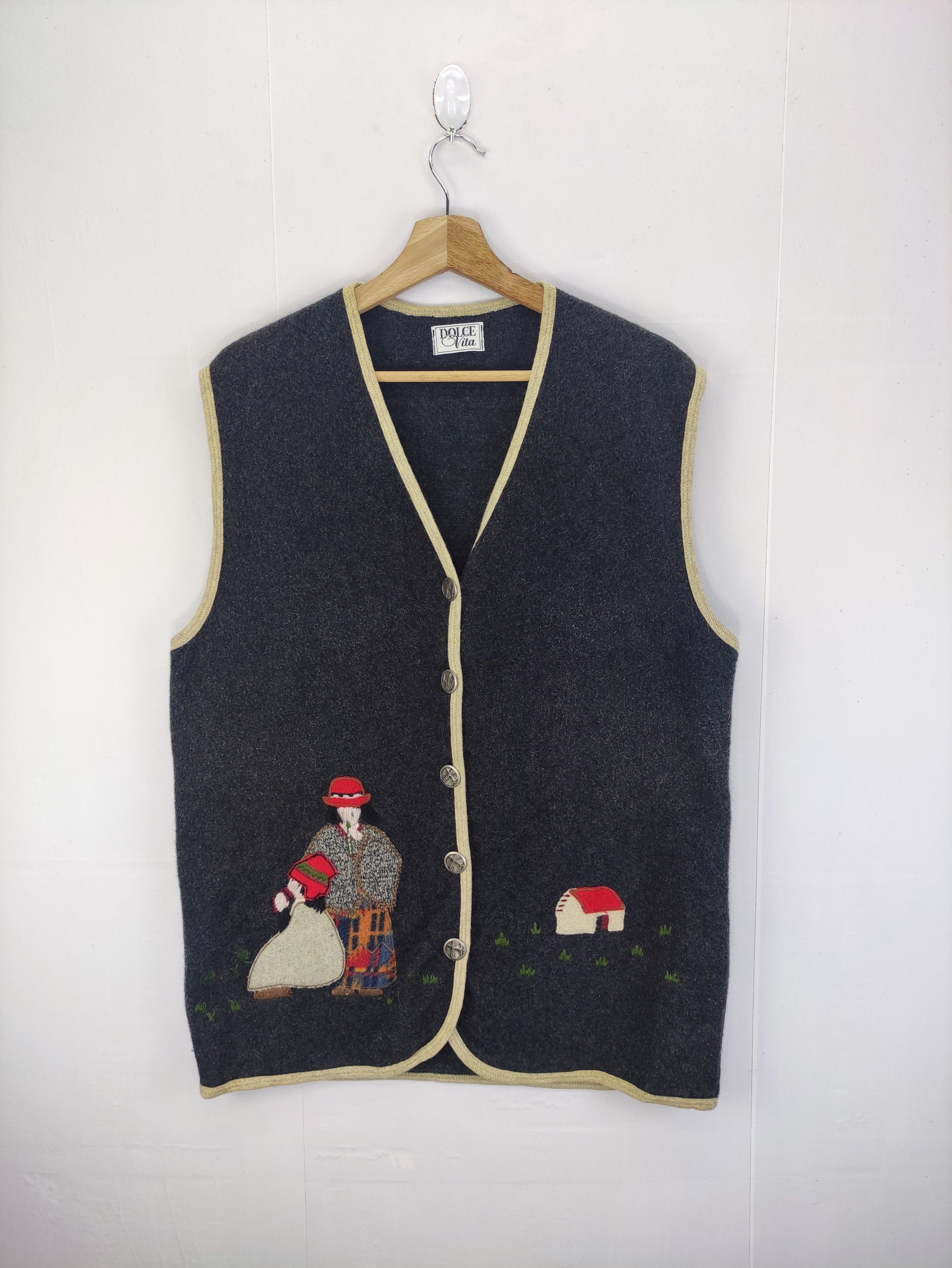 image of Vintage Dolce Vita Wool Vest Embroidered Logo, Men's (Size Medium)