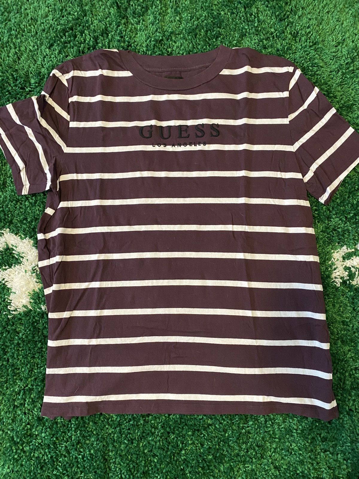 Guess Guess Burgandy Striped Logo Tee Size US L / EU 52-54 / 3 - 1 Thumbnail