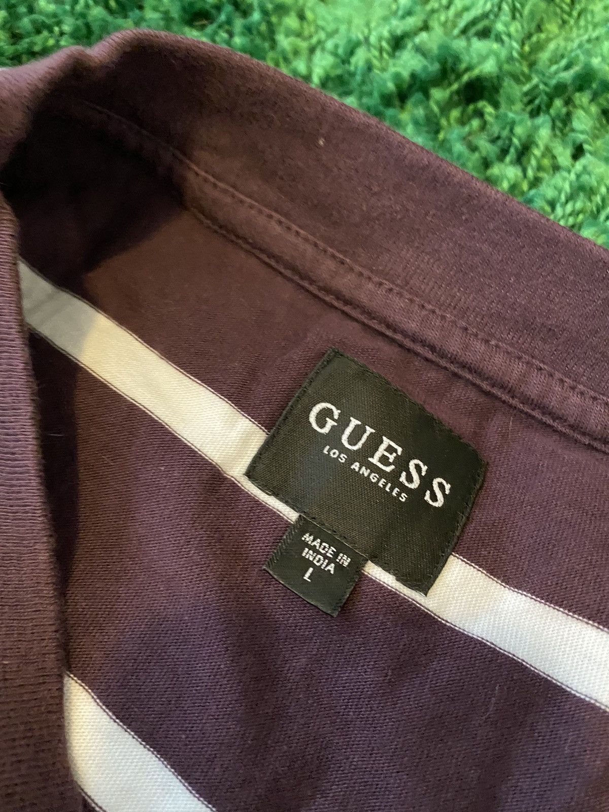 Guess Guess Burgandy Striped Logo Tee Size US L / EU 52-54 / 3 - 3 Thumbnail