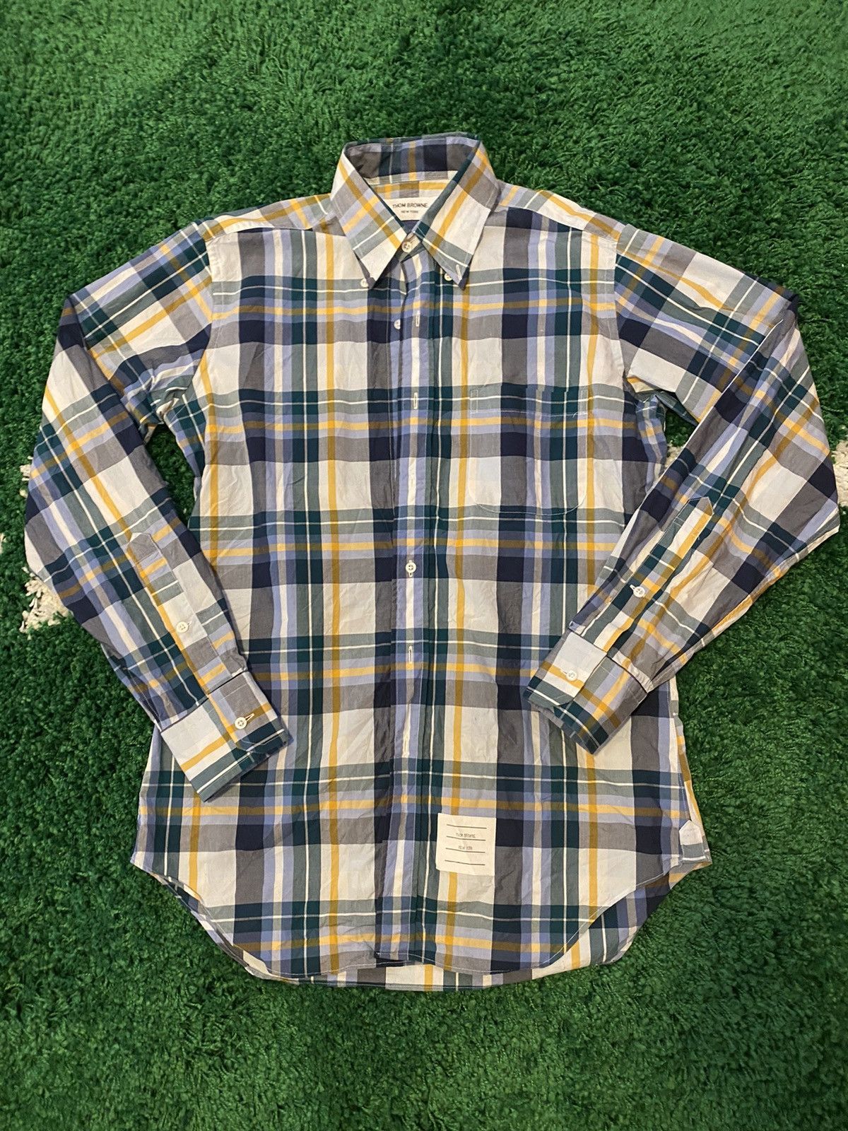 image of Thom Browne Plaid Shirt Sz. 3 in Blue Plaid, Men's (Size Large)
