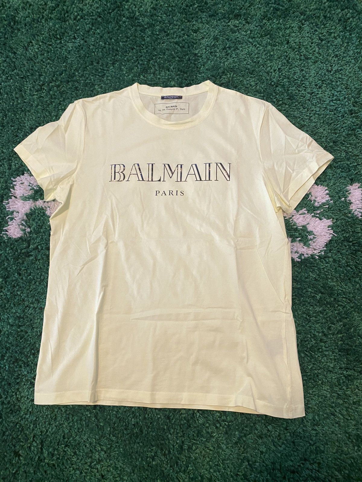 image of Balmain Logo Tee In Pale Neon Green Xl, Men's