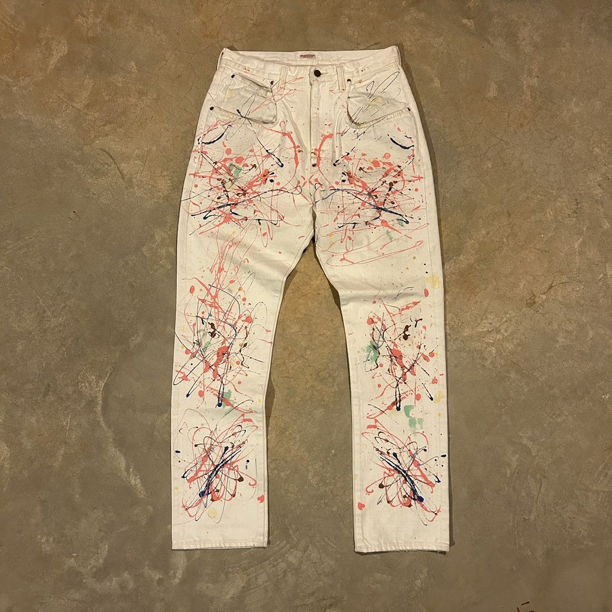 image of Kapital White Painted Buckleback Jeans Big Pockets, Men's (Size 33)