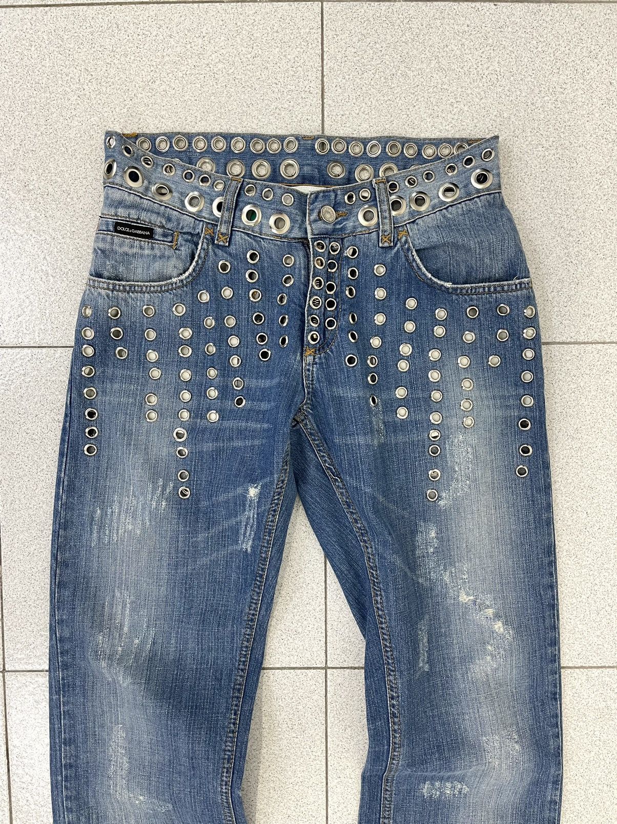 Pre-owned Dolce & Gabbana 2000s Eyelet Studded Bondage Holed Jeans