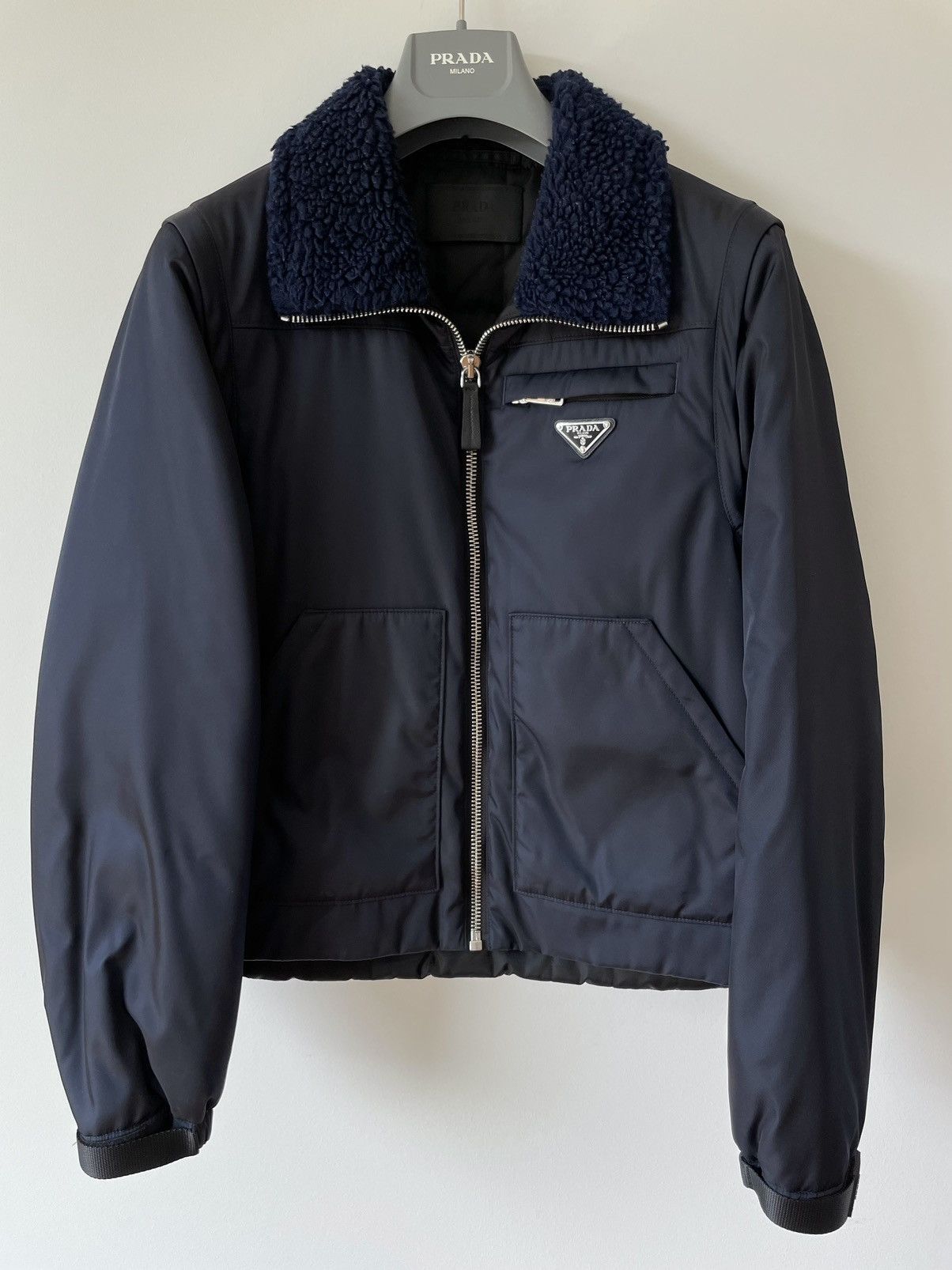 image of Ss18 Prada Nylon Gabardine Convertible Jacket in Navy, Men's (Size Small)