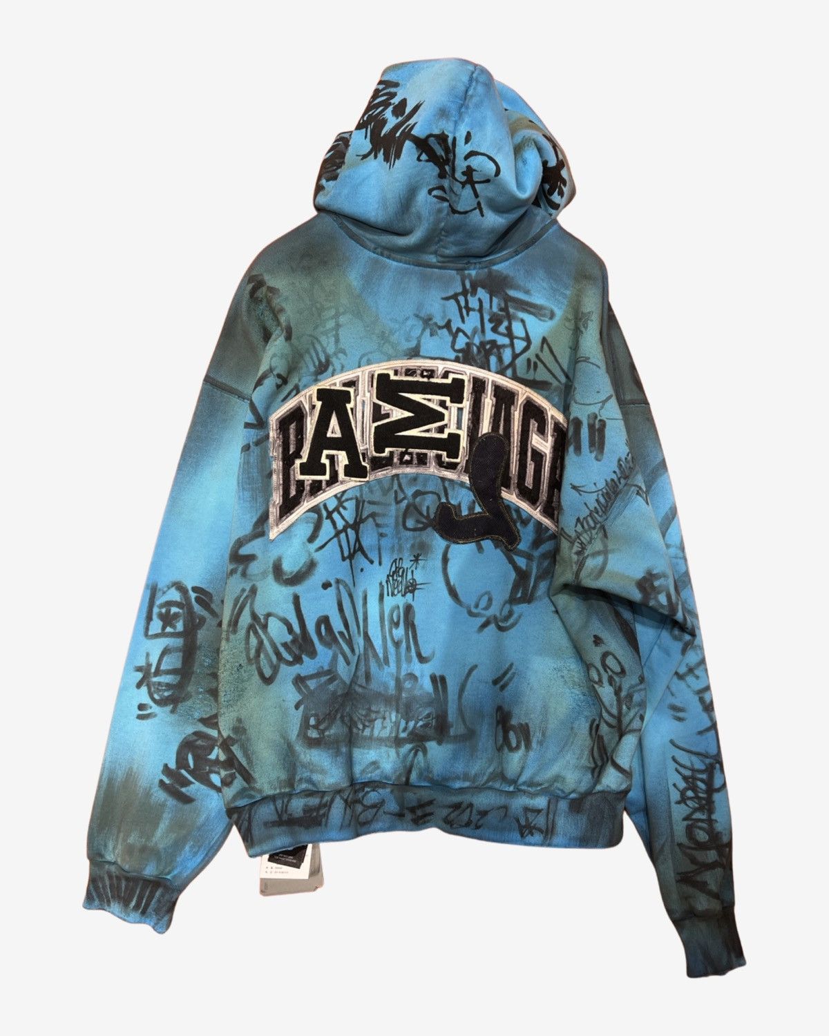 image of Balenciaga Ss23 Graffiti Mudshow Hoodie in Blue, Men's (Size 2XS)