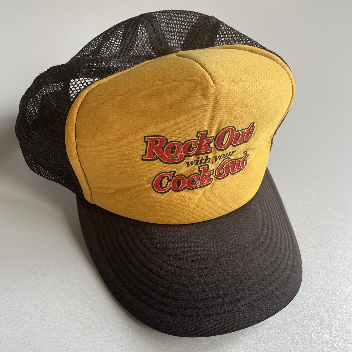 Vintage Vintage 90s Rock Out With Your Cock Out Mesh trucker hat cap Size ONE SIZE - 1 Thumbnail