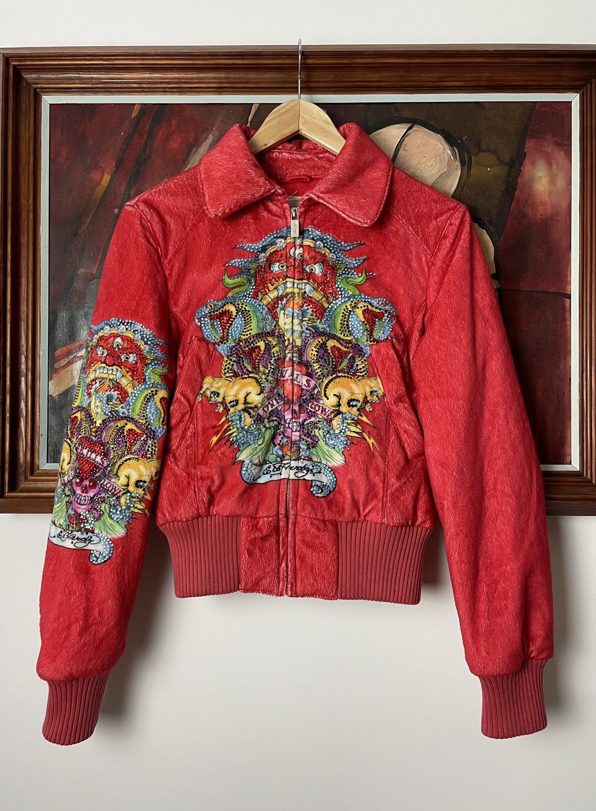 image of Christian Audigier Hype Woman Fur Y2K Jacket in Red, Men's (Size Small)