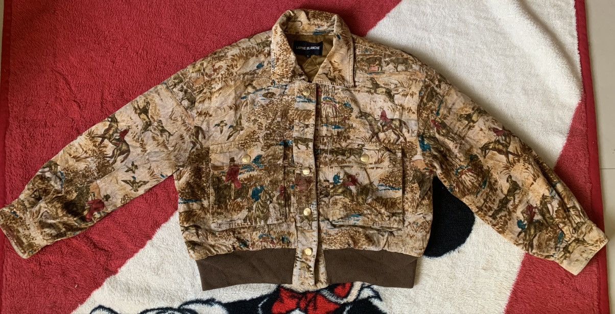 image of Vintage 80's Jacket Quilted Full Print Design Rare in Brown, Women's (Size Medium)