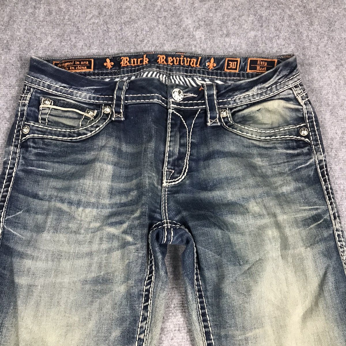Rock Revival FLARED💥ROCK REVIVAL BLUE FADED DENIM PANTS Size 32" / US 10 / IT 46 - 3 Thumbnail