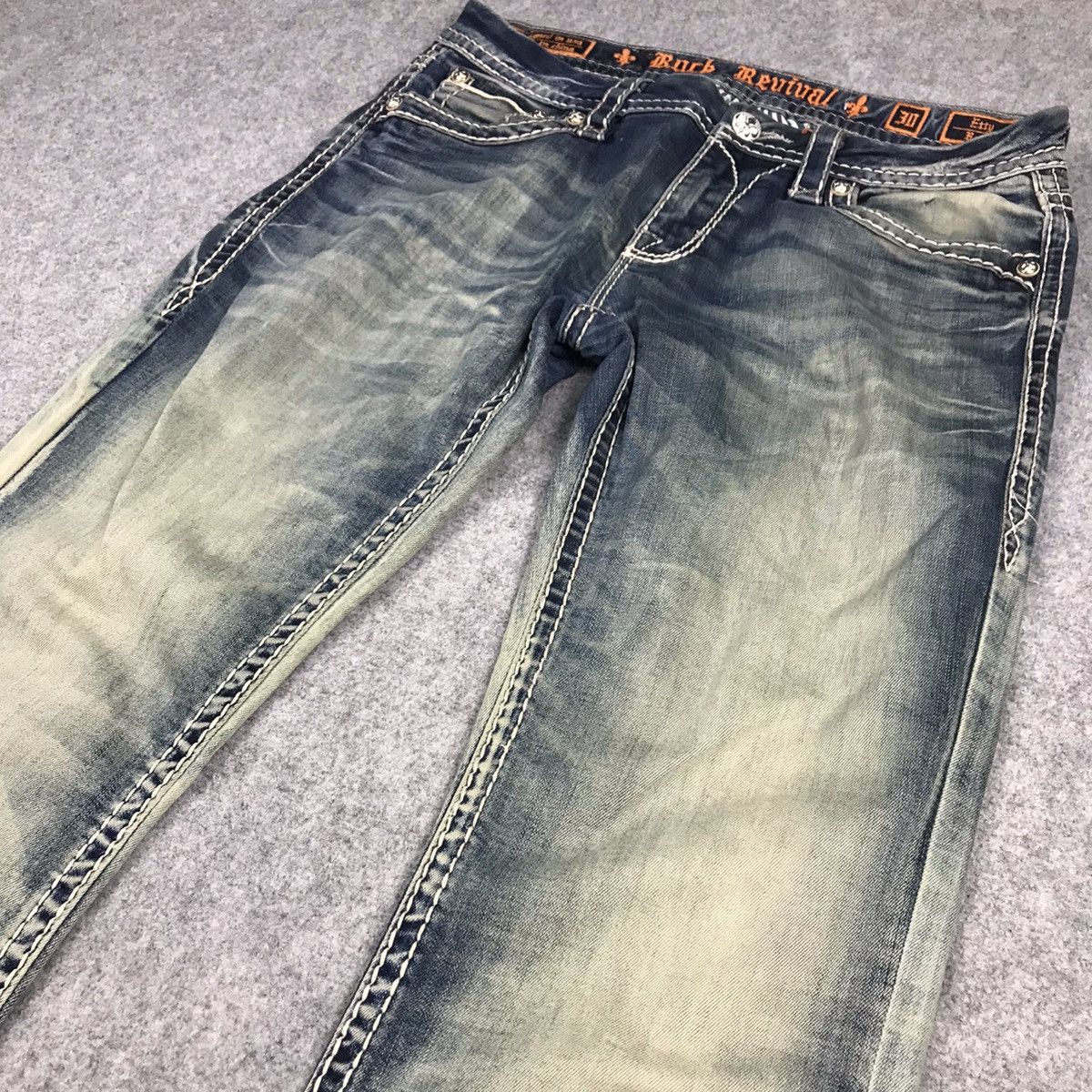 Rock Revival FLARED💥ROCK REVIVAL BLUE FADED DENIM PANTS Size 32" / US 10 / IT 46 - 6 Thumbnail