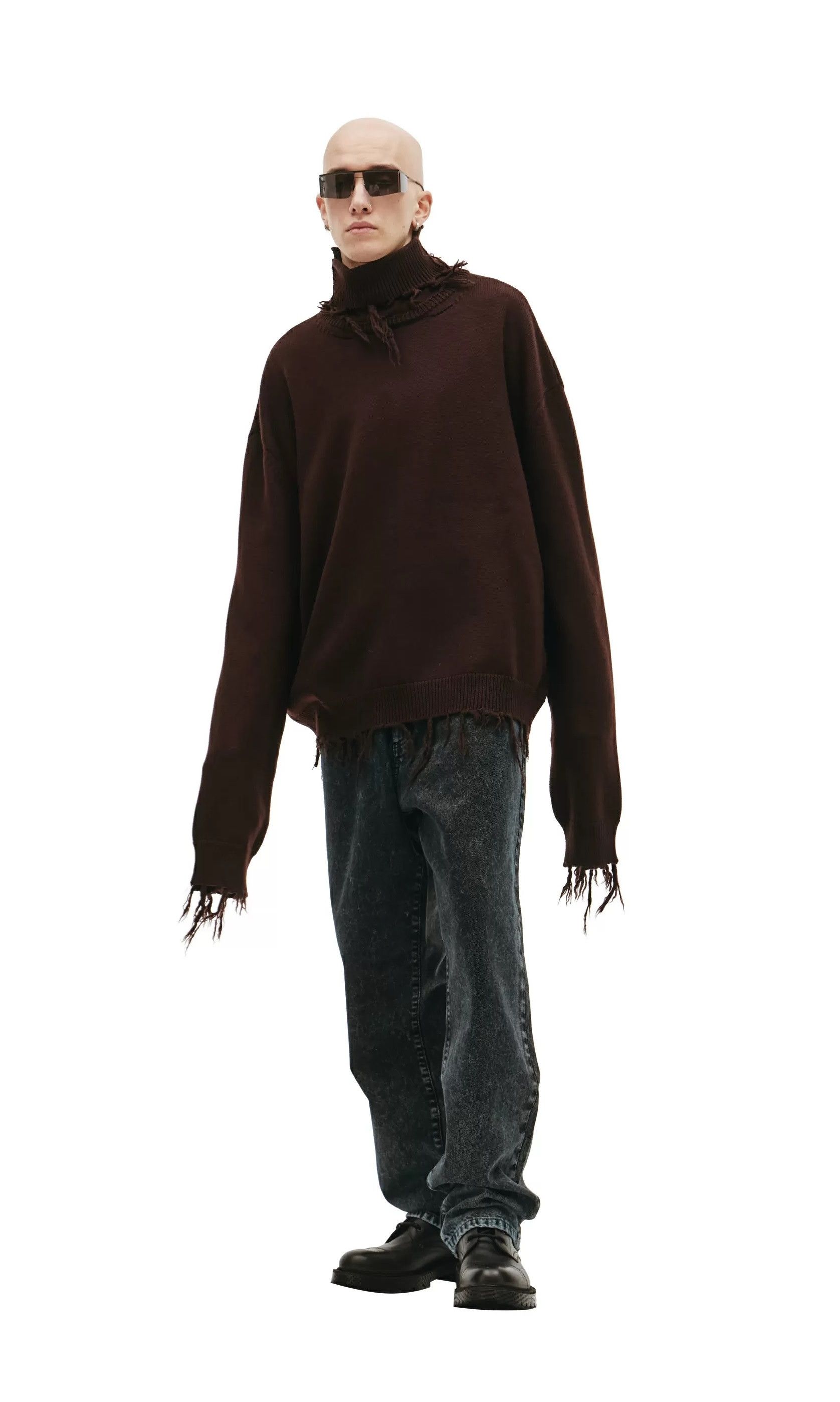 image of Vetements Destroyed Rollneck Sweater - Brown Merino Wool, Men's (Size Medium)