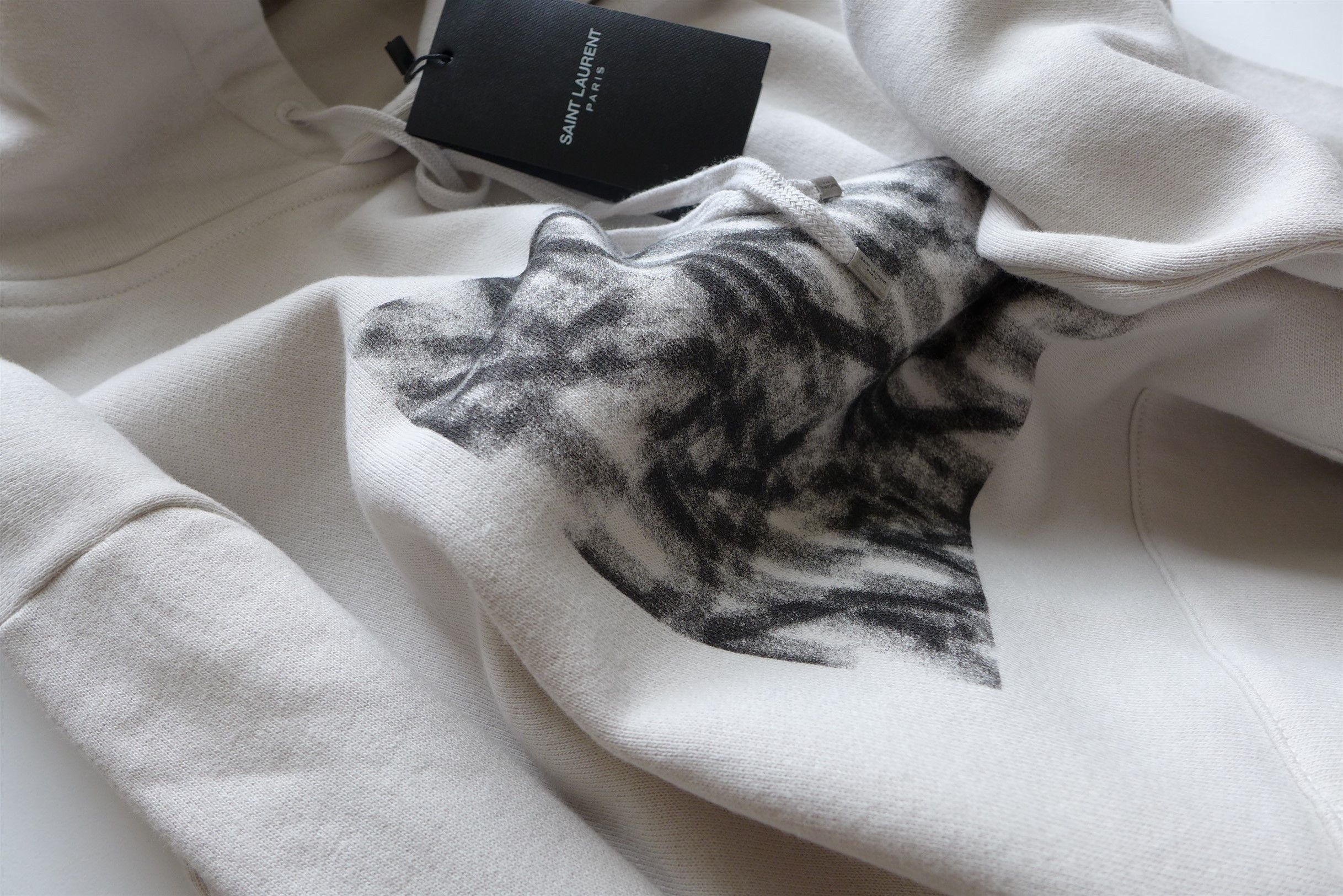 Saint Laurent Paris Saint Laurent Optical Illusion Hoodie -- Ecru Cotton Size US M / EU 48-50 / 2 - 4 Thumbnail