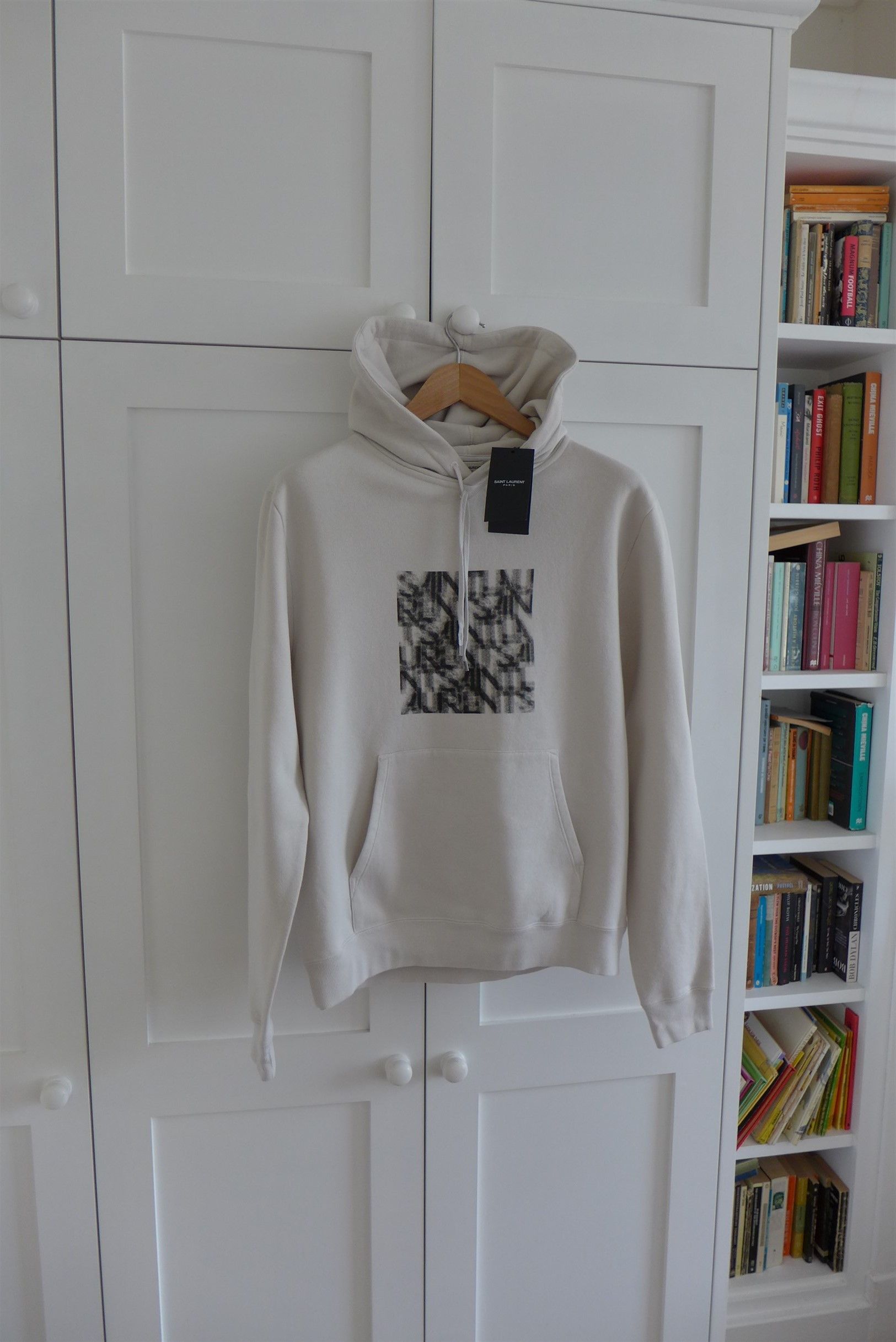 Saint Laurent Paris Saint Laurent Optical Illusion Hoodie -- Ecru Cotton Size US S / EU 44-46 / 1 - 1 Thumbnail