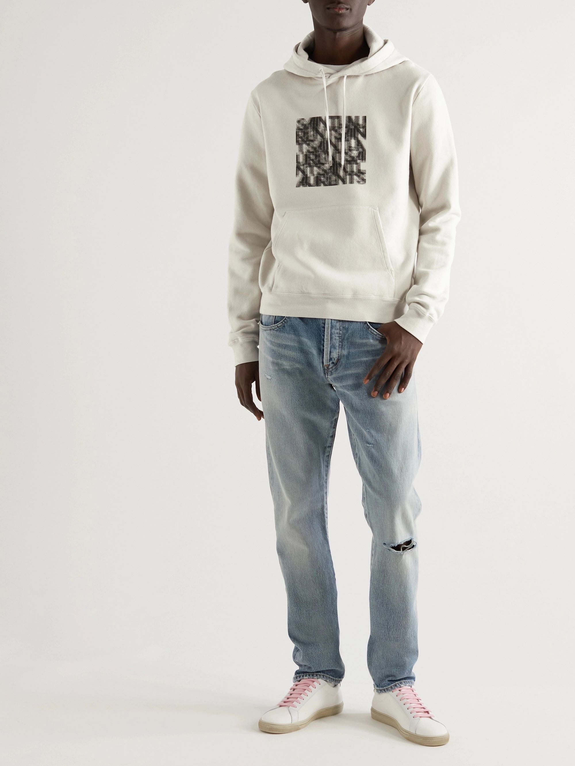 image of Saint Laurent Paris Saint Laurent Optical Illusion Hoodie - Ecru Cotton, Men's (Size Large)