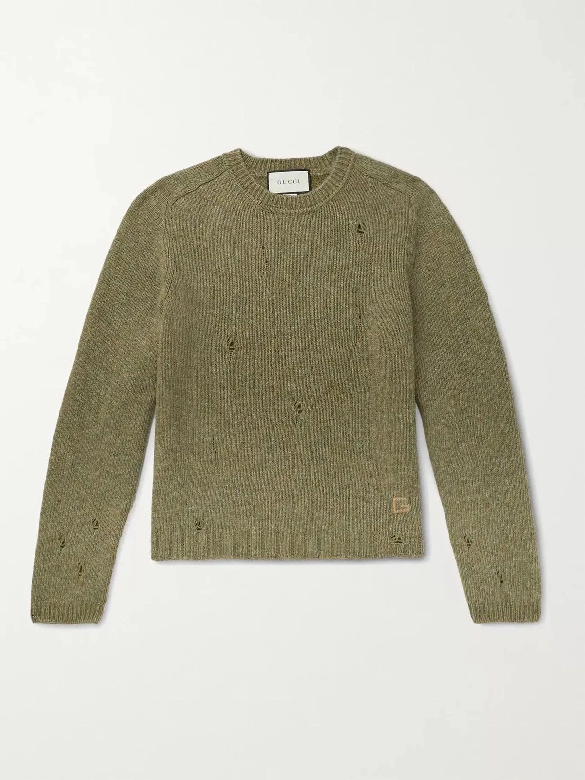Pre-owned Gucci Distressed Sweater - Green Shetland Wool