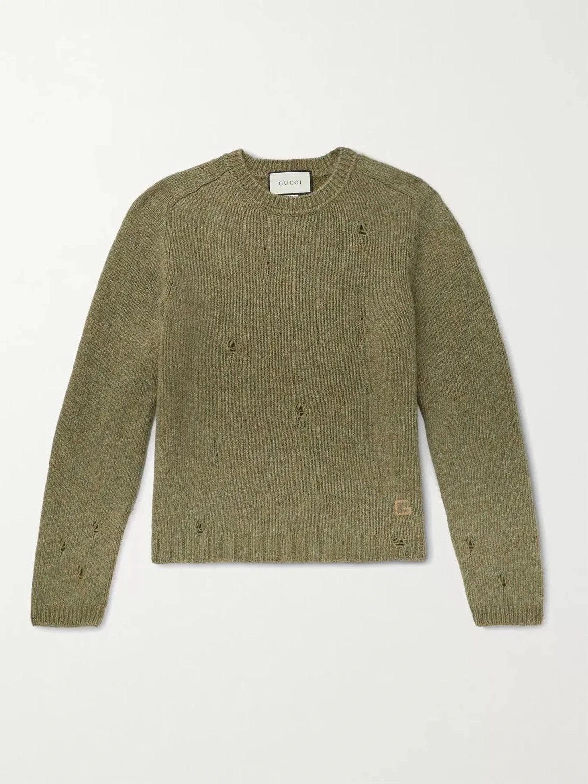 Image of Gucci Distressed Sweater - Green Shetland Wool, Men's (Size Small)