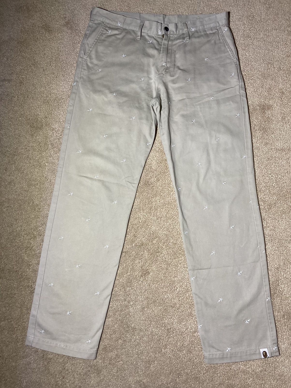 Bape 2011 Bape Sta All Over Embroidered Khaki Pants Tan Print OG Size US 32 / EU 48 - 2 Thumbnail