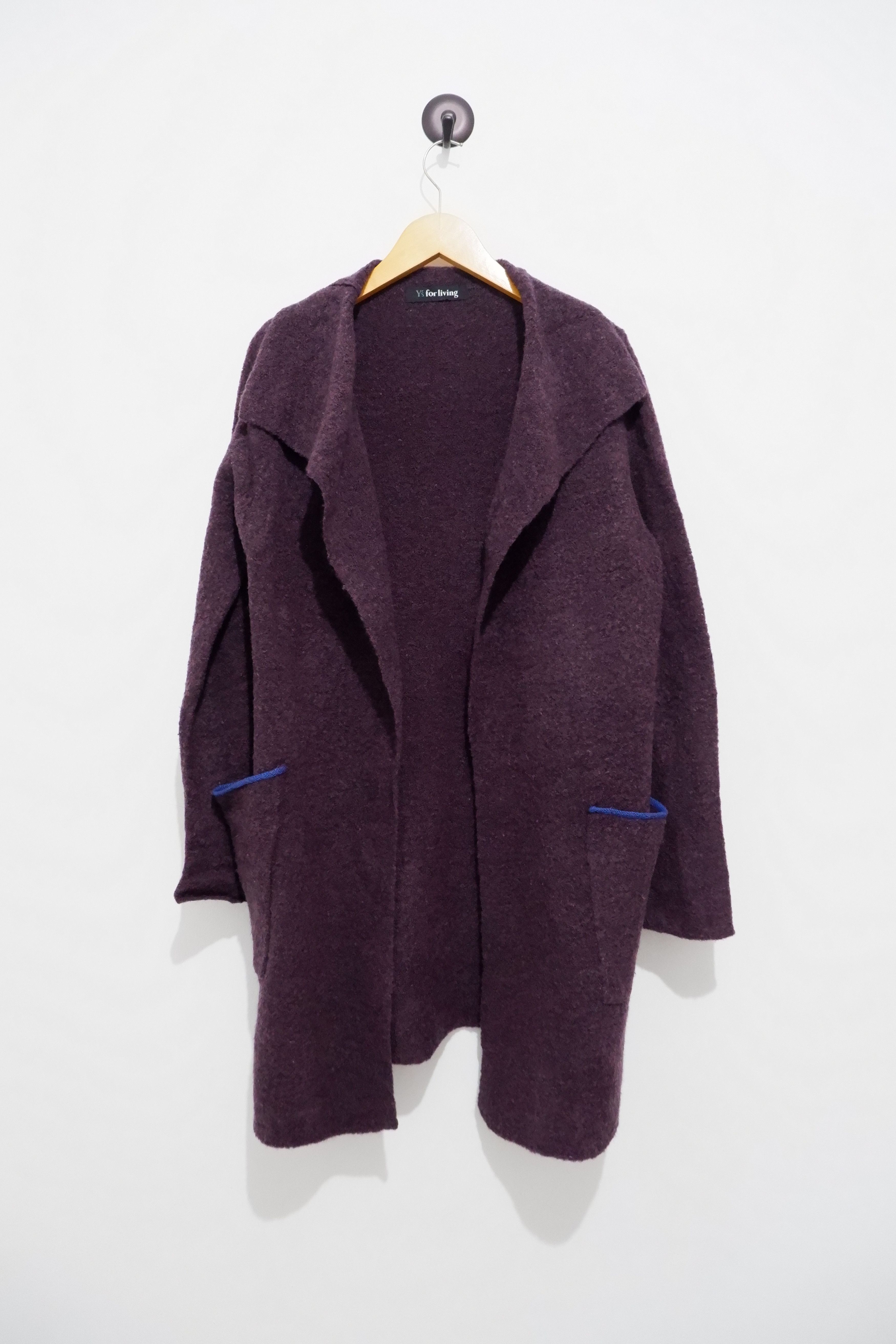 image of Yohji Yamamoto x YS Yamamoto Y's For Living Wool Coat Knit in Burgundy, Women's (Size Large)