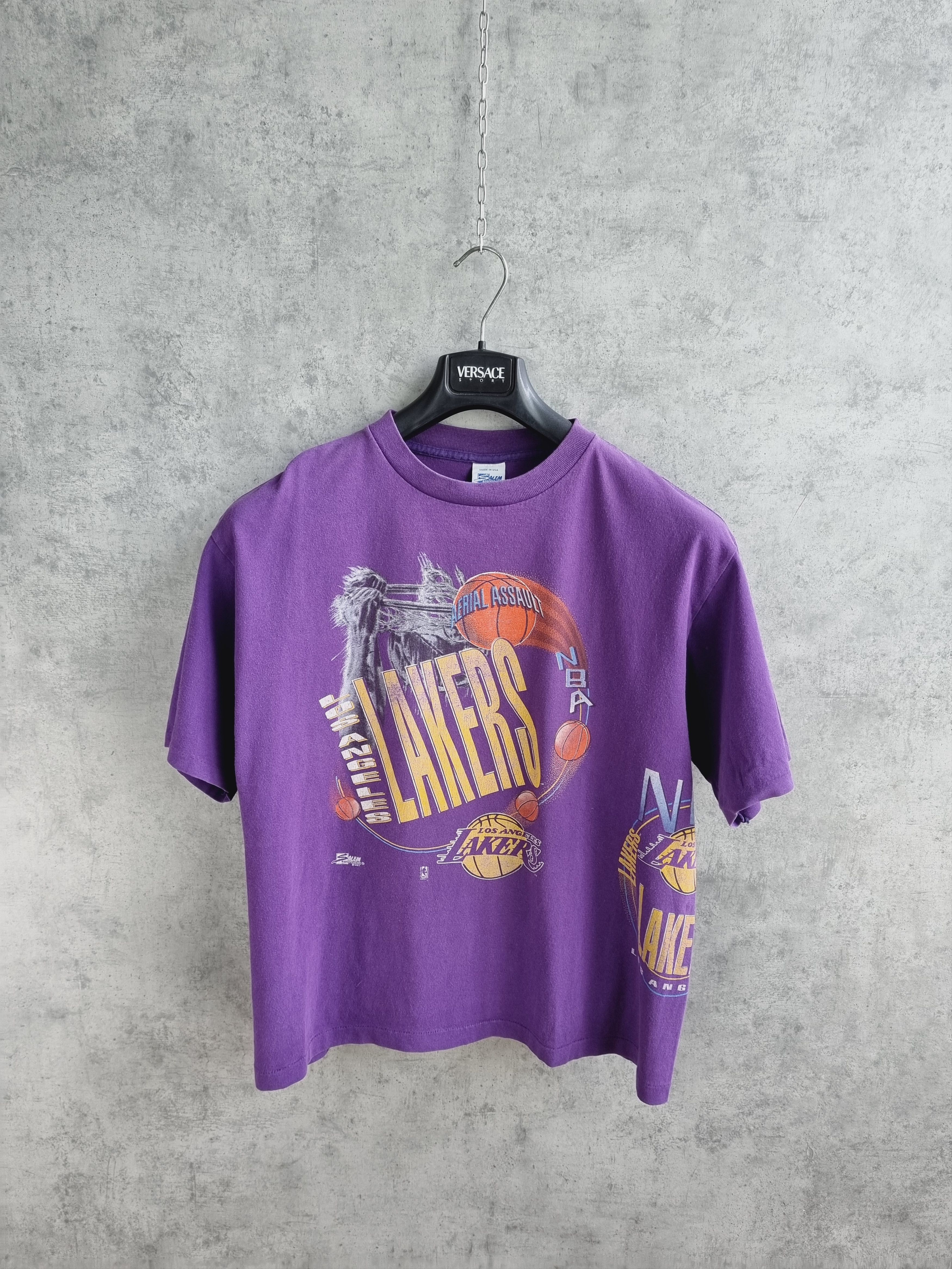 image of L A Lakers x NBA 92S Single Stitch Salem Lakers Los Angeles Nba Tee Shirt in Washed Purple (Size Me