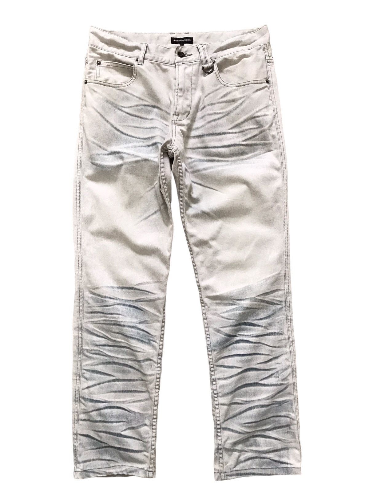 Japanese Brand SEMANTIC DESIGN JAPAN Chiffon White Whiskers Denim Jeans Size US 31 - 1 Thumbnail