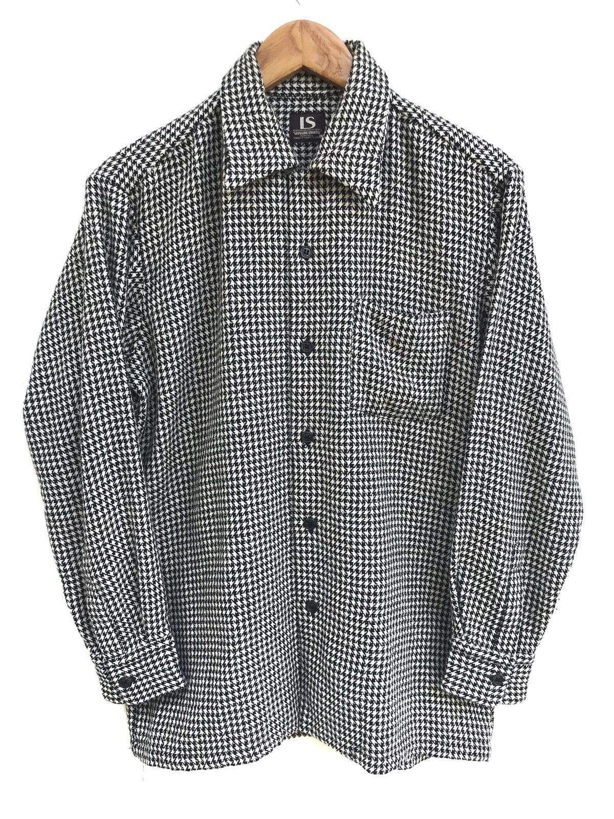 Japanese Brand Made In Japan LS Houndstooth Wool Button Down Shirts Size US L / EU 52-54 / 3 - 1 Thumbnail