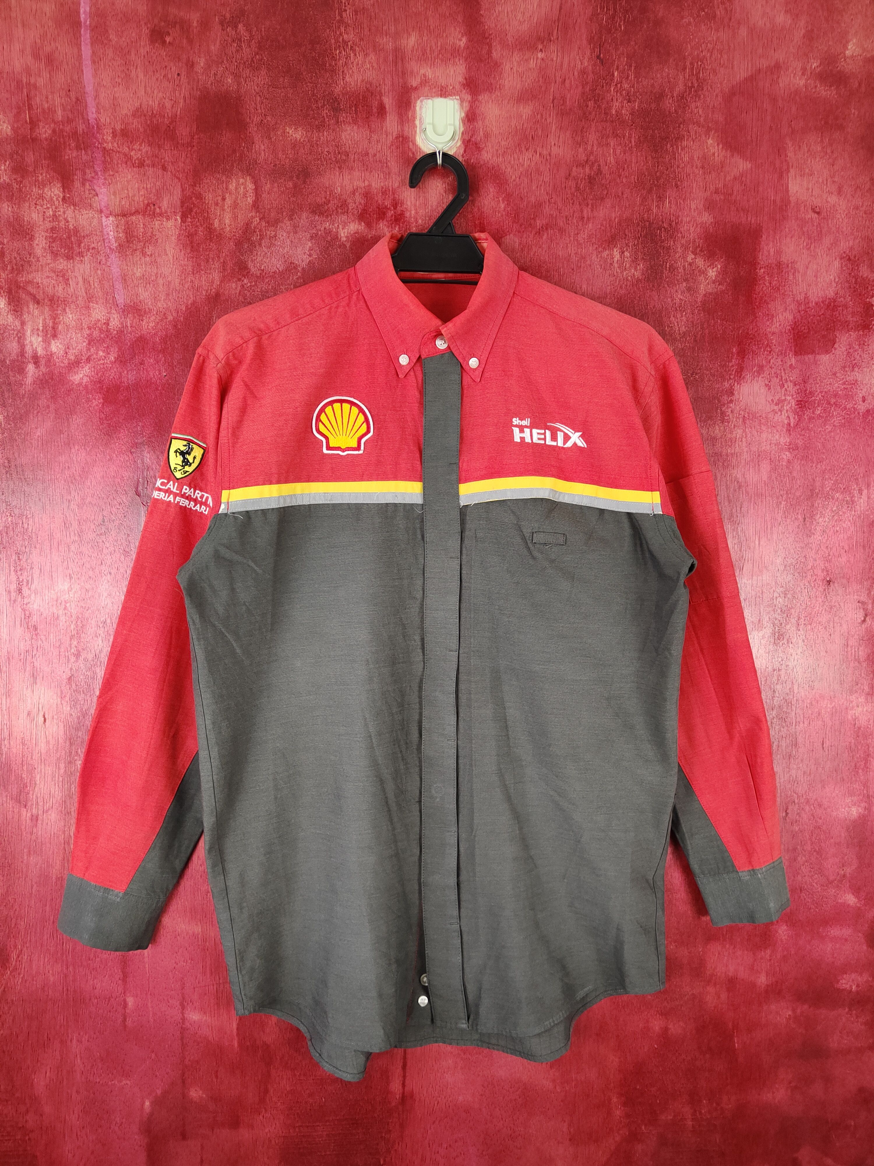 Ferrari × Vintage Ferrari-Shell Helix Gray Red Long Sleeve Shirt #422 Size US M / EU 48-50 / 2 - 1 Thumbnail