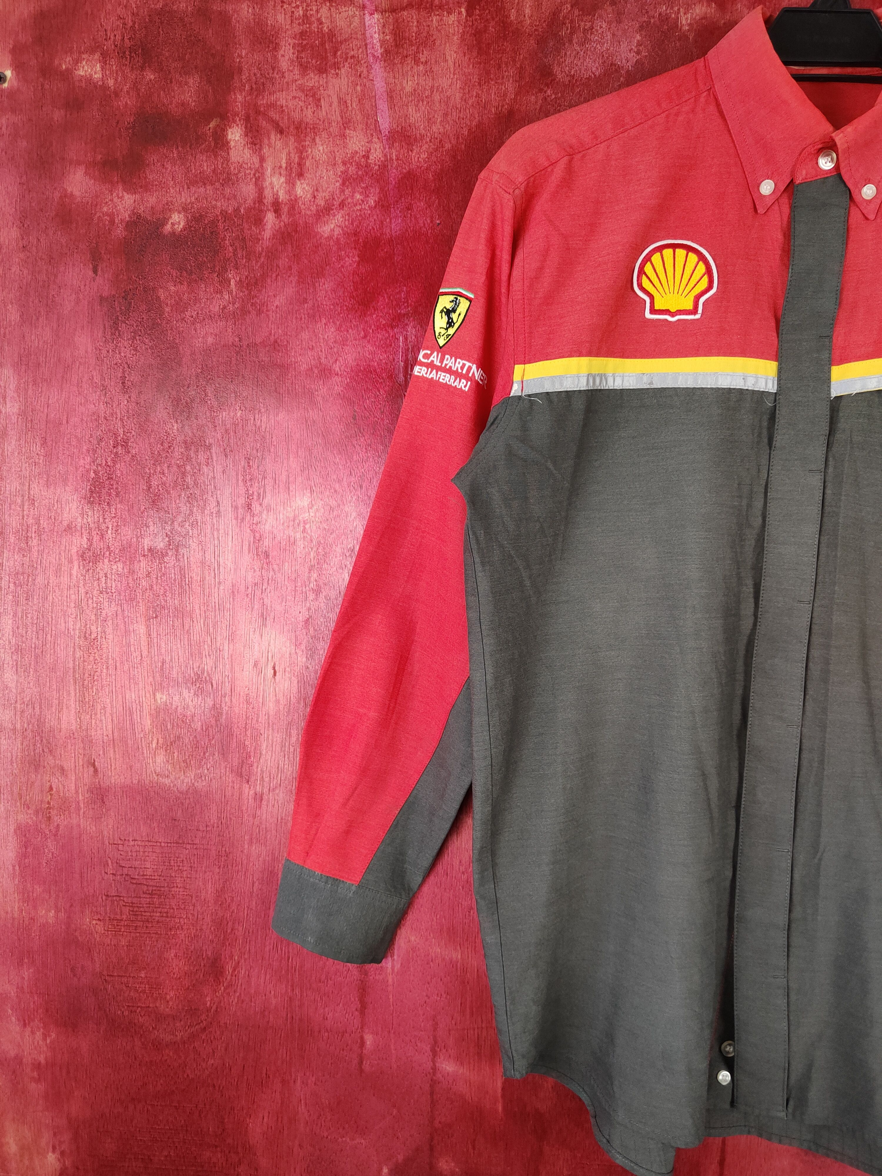 Ferrari × Vintage Ferrari-Shell Helix Gray Red Long Sleeve Shirt #422 Size US M / EU 48-50 / 2 - 6 Thumbnail