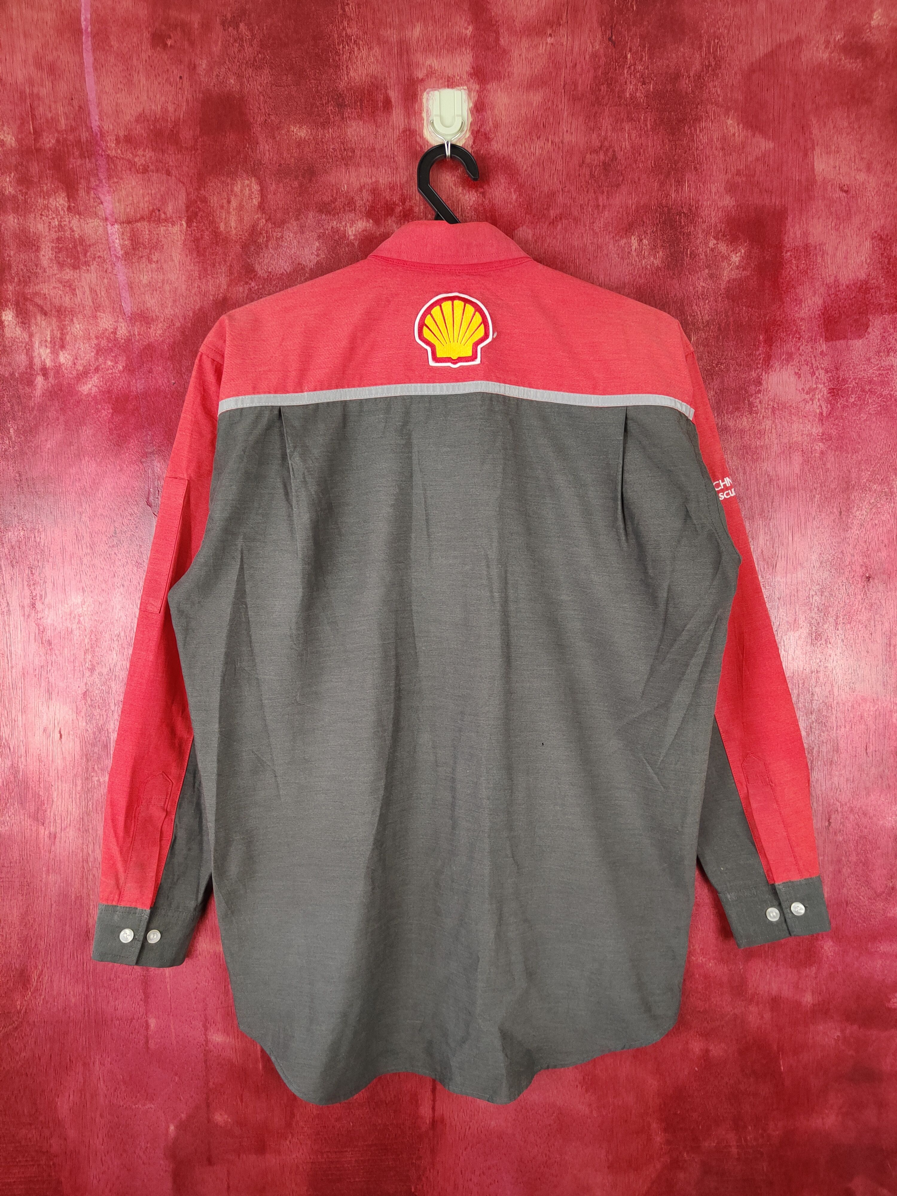 Ferrari × Vintage Ferrari-Shell Helix Gray Red Long Sleeve Shirt #422 Size US M / EU 48-50 / 2 - 8 Thumbnail