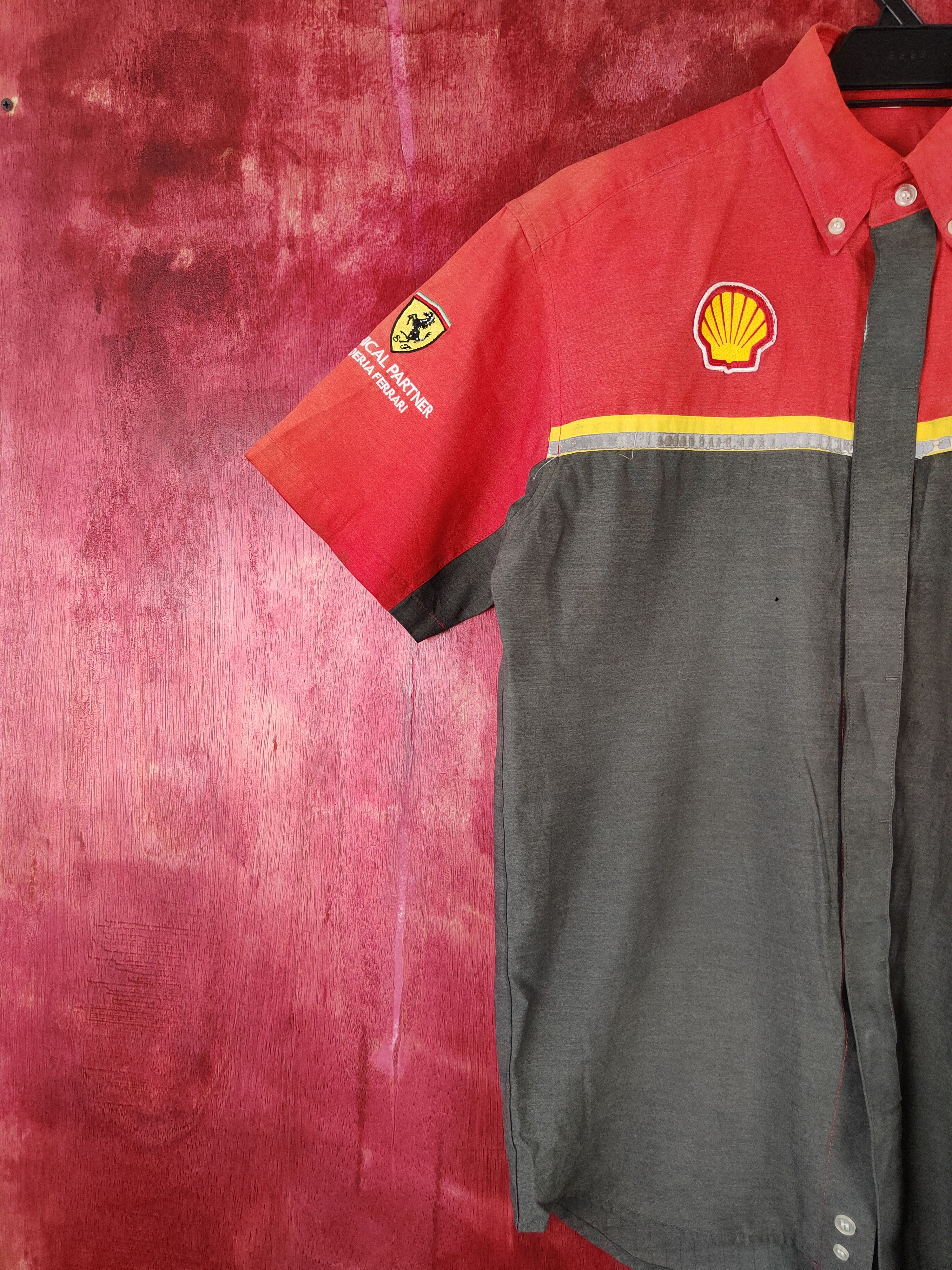 Ferrari-Shell Helix Red Gray Button Ups Shirt #S423