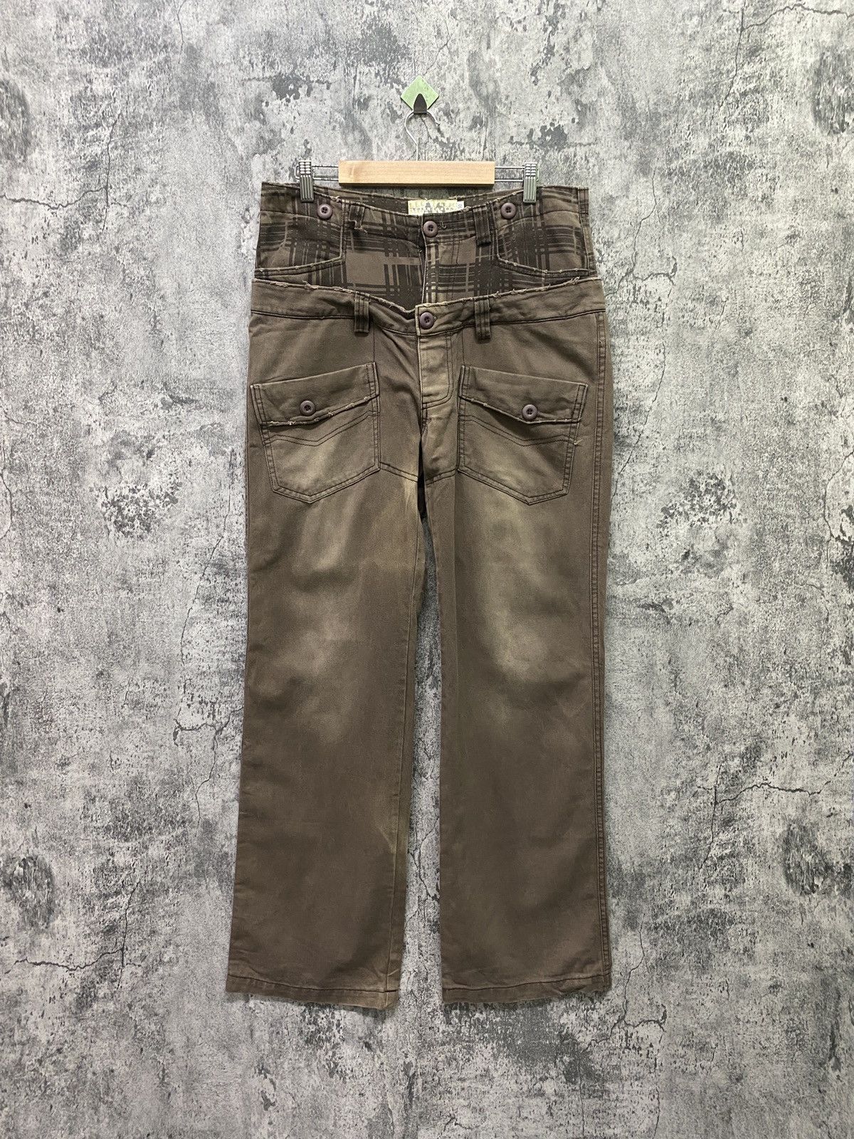 Japanese Brand AS COLLECTION Double Waist Faded Brown Bush Pants Size US 32 / EU 48 - 1 Thumbnail