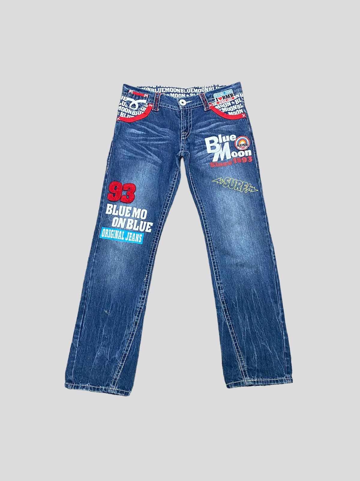 Japanese Brand VINTAGE BLUE MOON BLUE PATCHES PRINTED LOW RISE DENIM JEANS Size US 30 / EU 46 - 1 Thumbnail