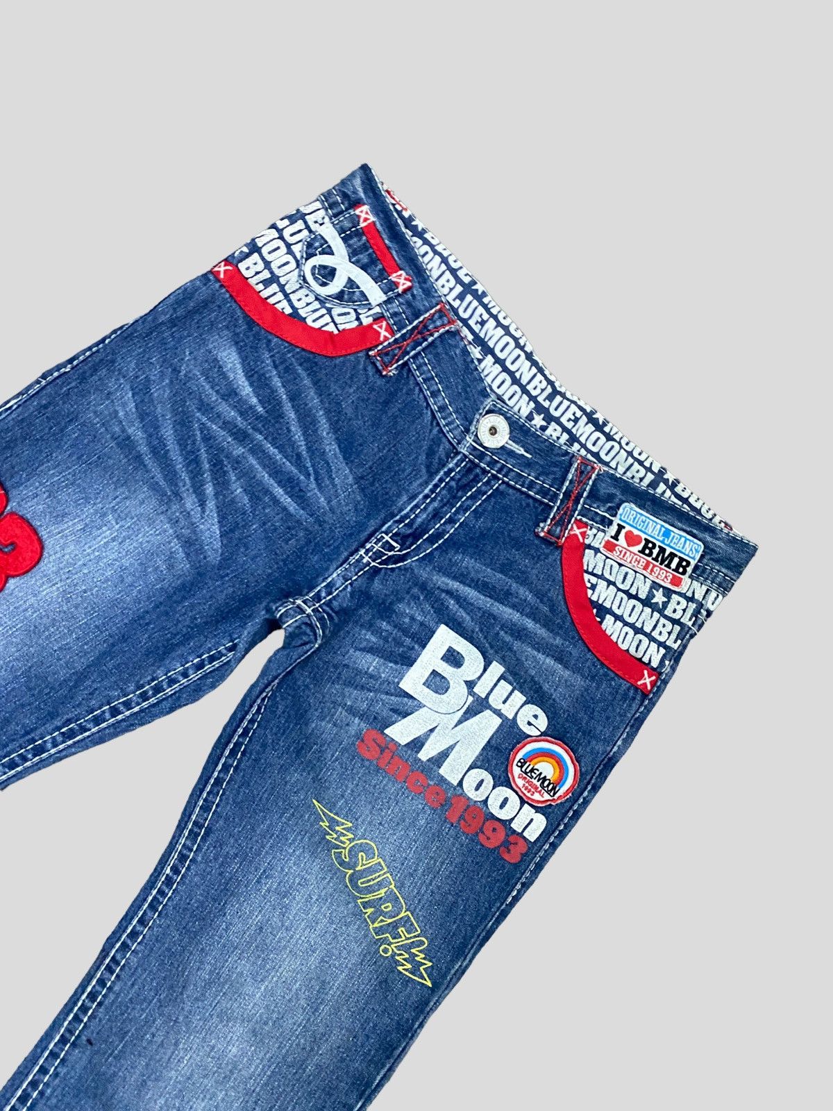 Japanese Brand VINTAGE BLUE MOON BLUE PATCHES PRINTED LOW RISE DENIM JEANS Size US 30 / EU 46 - 3 Thumbnail
