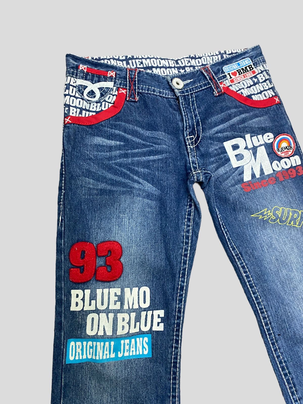 Japanese Brand VINTAGE BLUE MOON BLUE PATCHES PRINTED LOW RISE DENIM JEANS Size US 30 / EU 46 - 6 Thumbnail