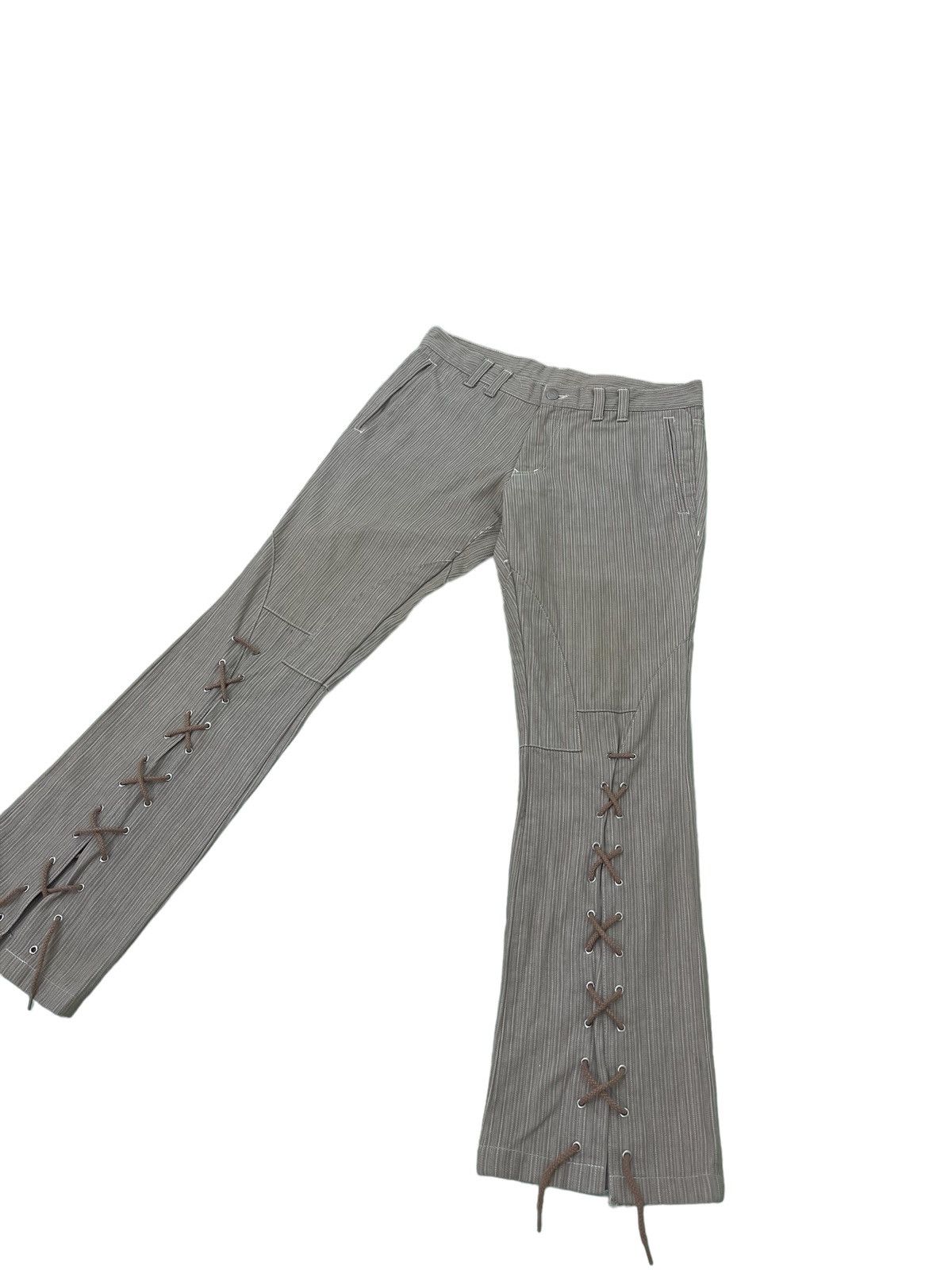 Japanese Brand Flare Jeans Tornado Mart Pinstriped Laced Herringbones 1🟦7 Size US 32 / EU 48 - 3 Thumbnail