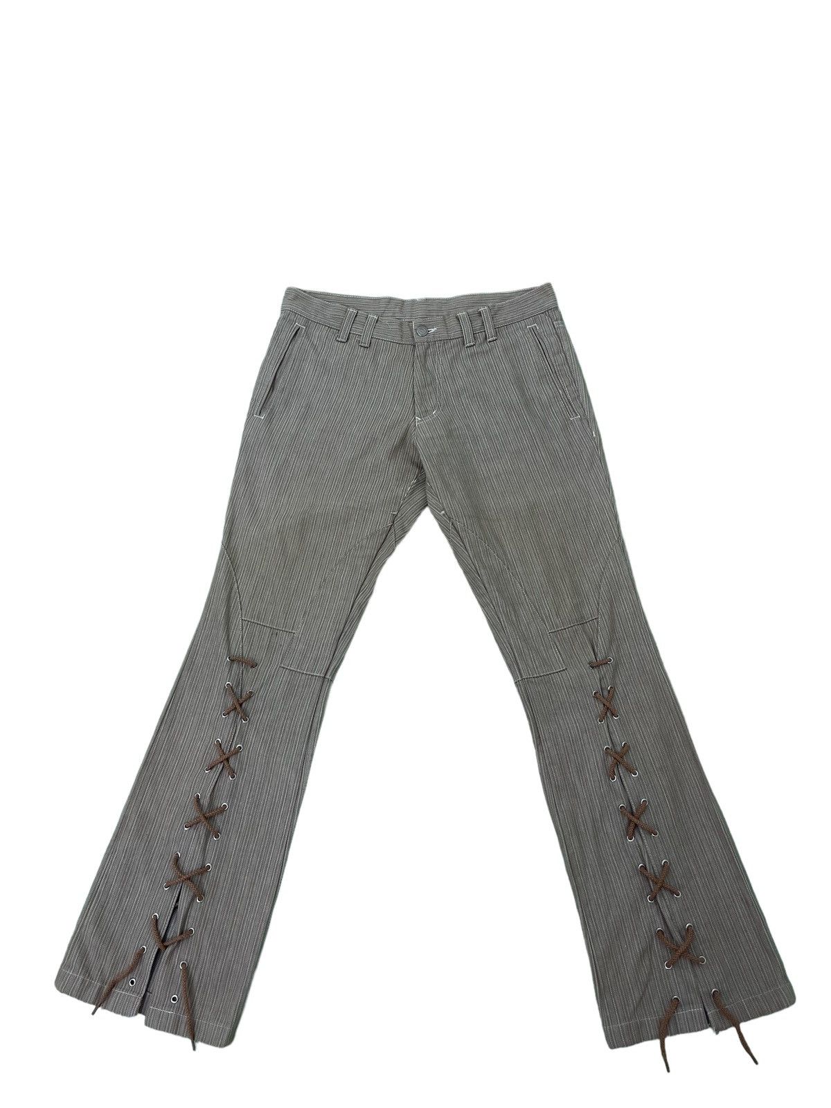 Japanese Brand Flare Jeans Tornado Mart Pinstriped Laced Herringbones 1🟦7 Size US 32 / EU 48 - 2 Thumbnail