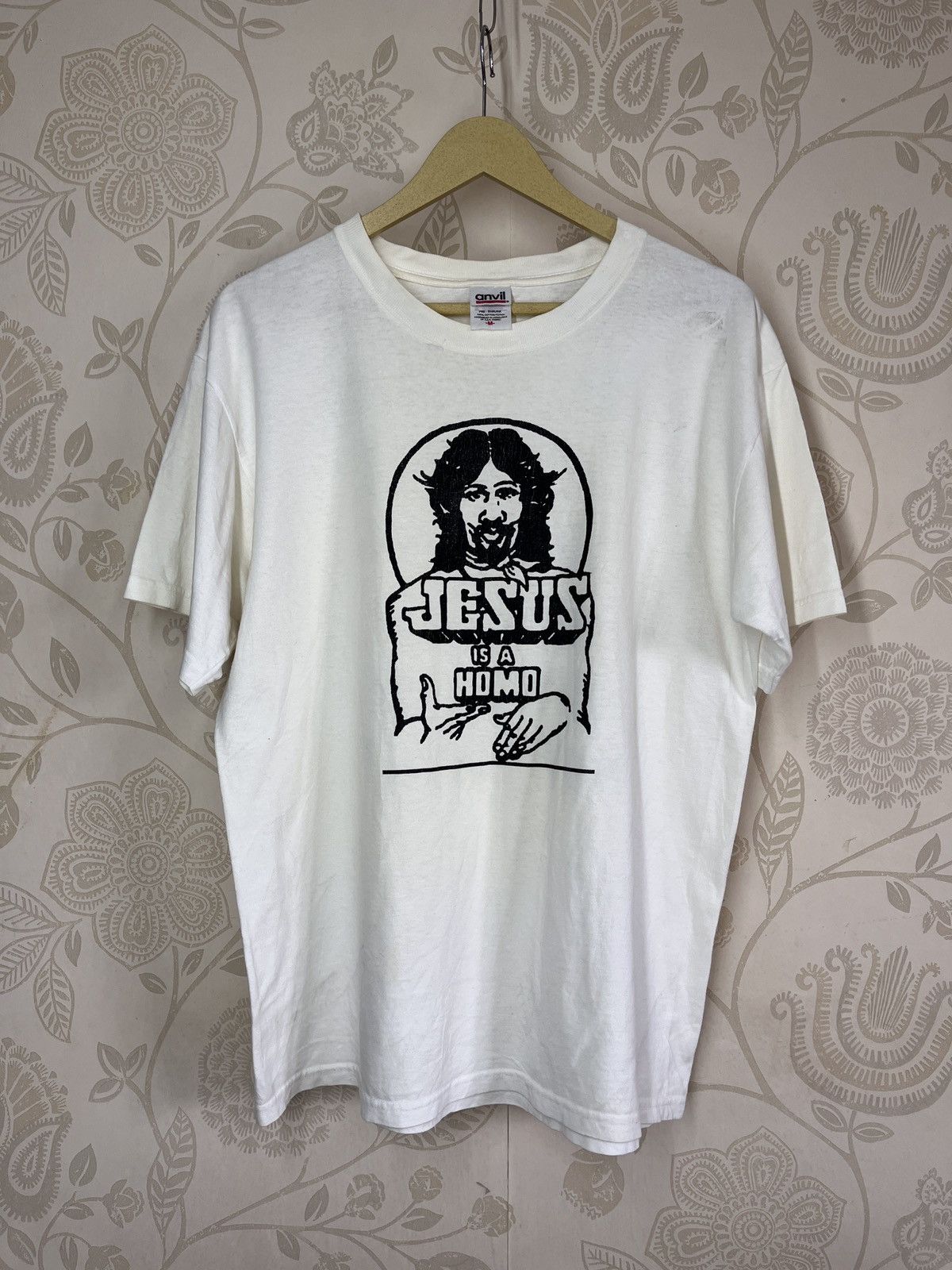 Anvil × Vintage Humour Graphics Printed Jesus TShirt Vintage Y2K Anvil Tag Size US M / EU 48-50 / 2 - 1 Thumbnail