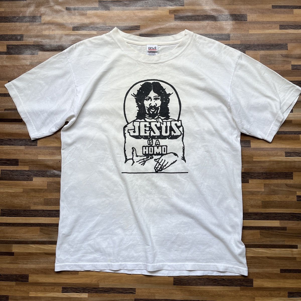 Anvil × Vintage Humour Graphics Printed Jesus TShirt Vintage Y2K Anvil Tag Size US M / EU 48-50 / 2 - 17 Thumbnail