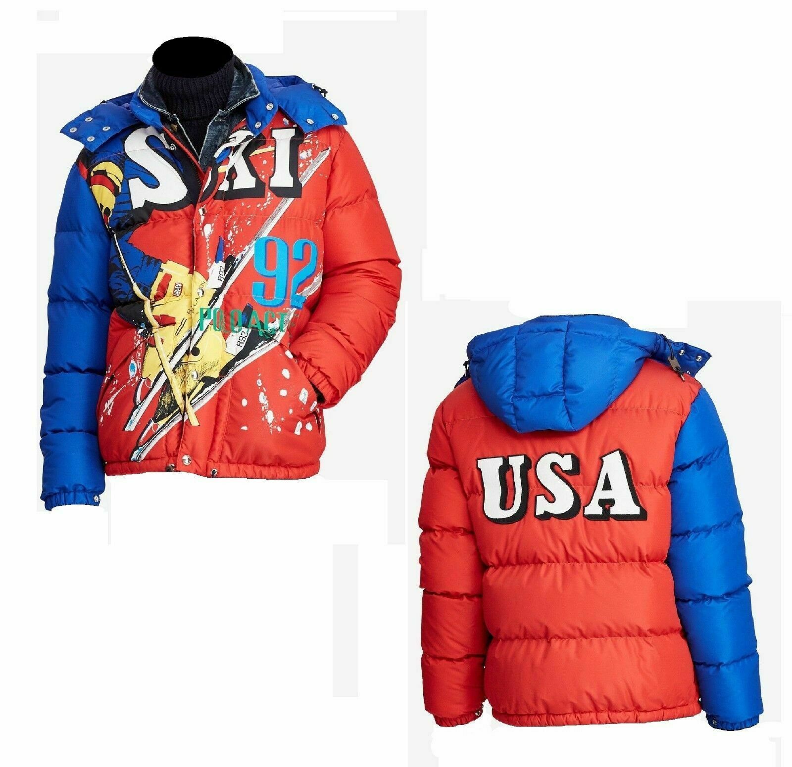 image of Polo Ralph Laurent Ski 92 Retro Goose Down Jacket Medium NWT in Red/Yellow/Blue, Men's