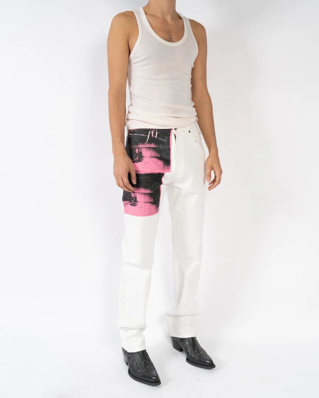 Calvin Klein 205W39NYC × Raf Simons Pink Warhol Electric Chair Screenprint Denim Size US 30 / EU 46 - 2 Thumbnail