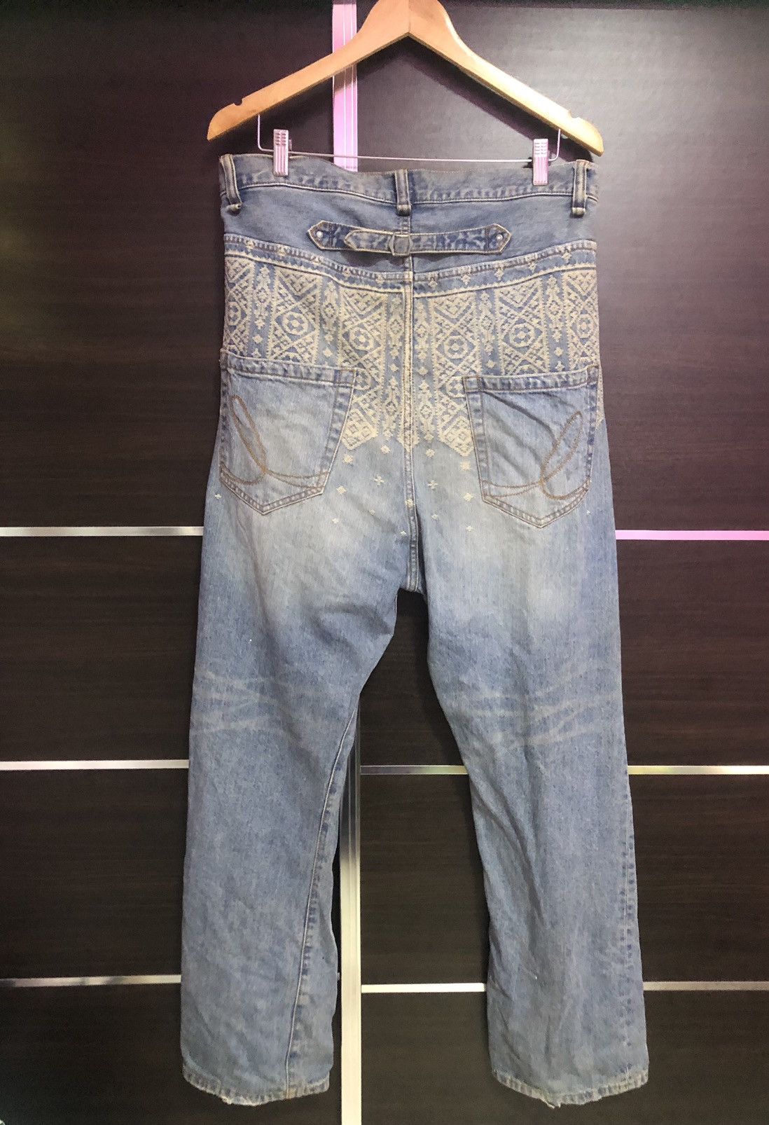 Iroquois Japan 🔥Iroquois Cross Art Design Pants Buckle Back Jeans Size US 34 / EU 50 - 3 Thumbnail