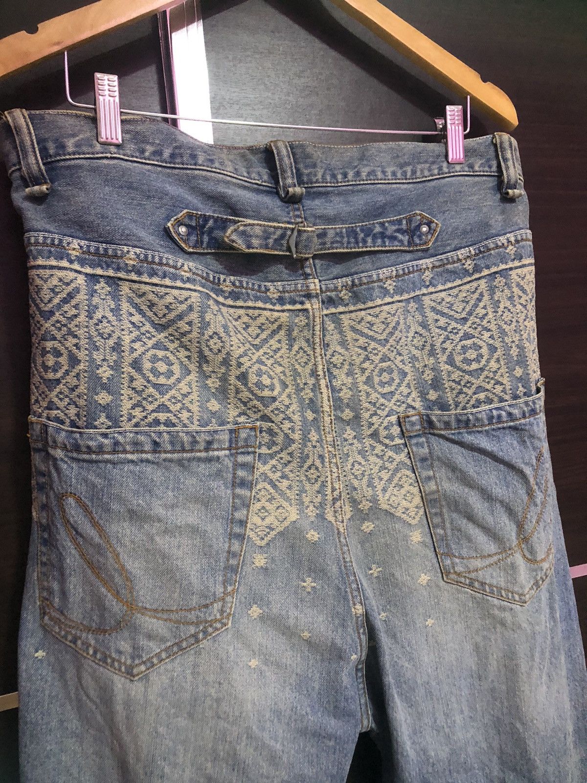 Iroquois Japan 🔥Iroquois Cross Art Design Pants Buckle Back Jeans Size US 34 / EU 50 - 4 Thumbnail